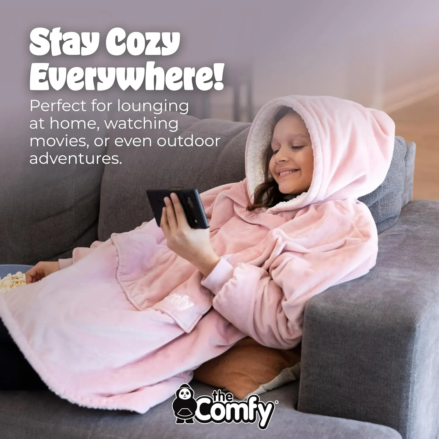 THE COMFY Original Jr | Oversized Sherpa Fleece Wearable Blanket for Kids with Hood & Pocket | Seen on Shark Tank