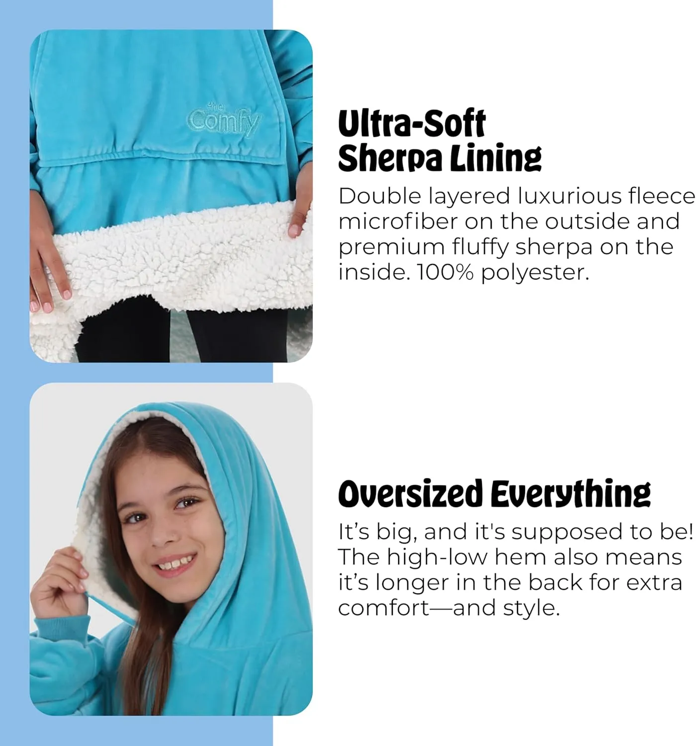 THE COMFY Original Jr | Oversized Sherpa Fleece Wearable Blanket for Kids with Hood & Pocket | Seen on Shark Tank