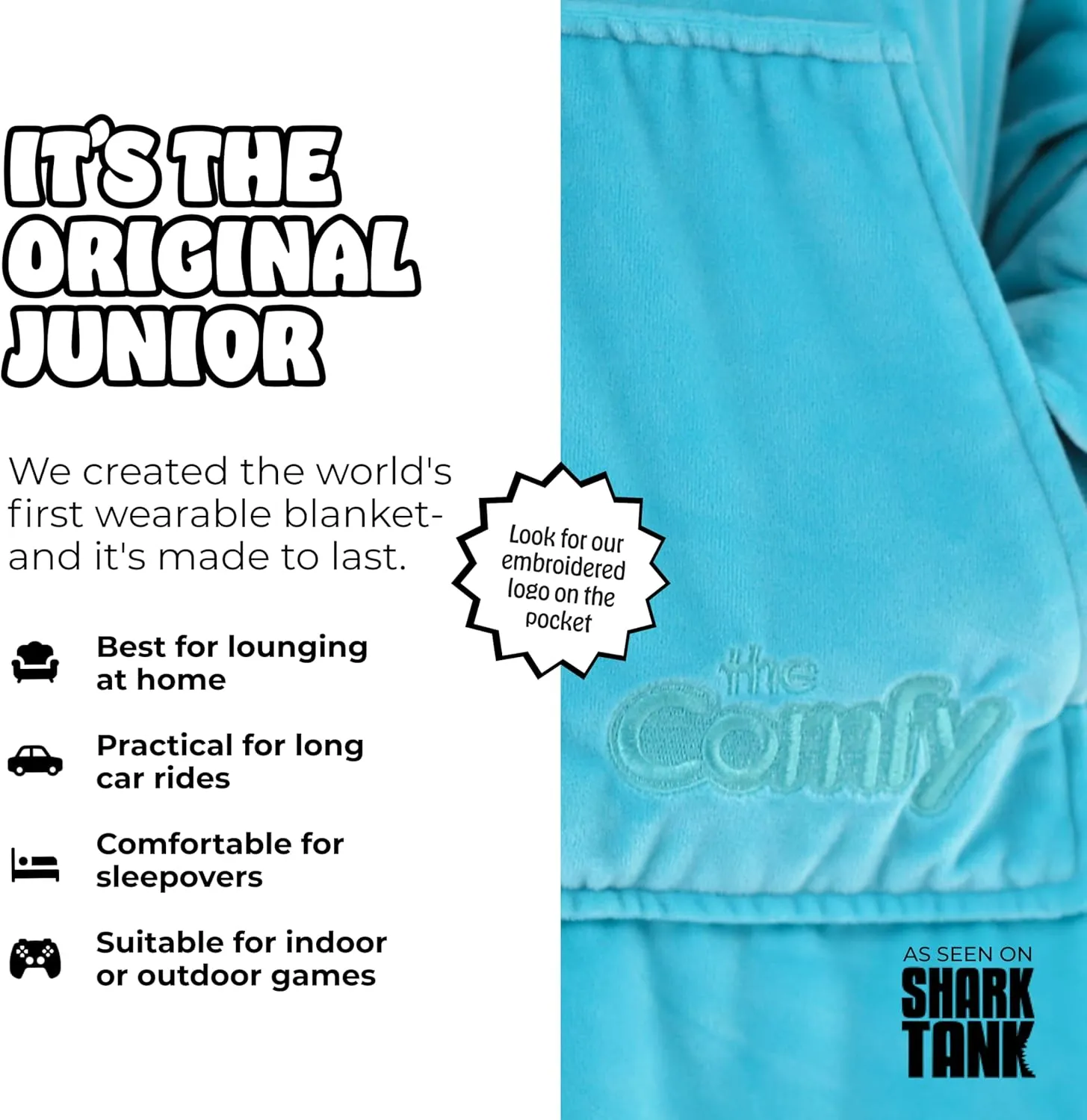THE COMFY Original Jr | Oversized Sherpa Fleece Wearable Blanket for Kids with Hood & Pocket | Seen on Shark Tank