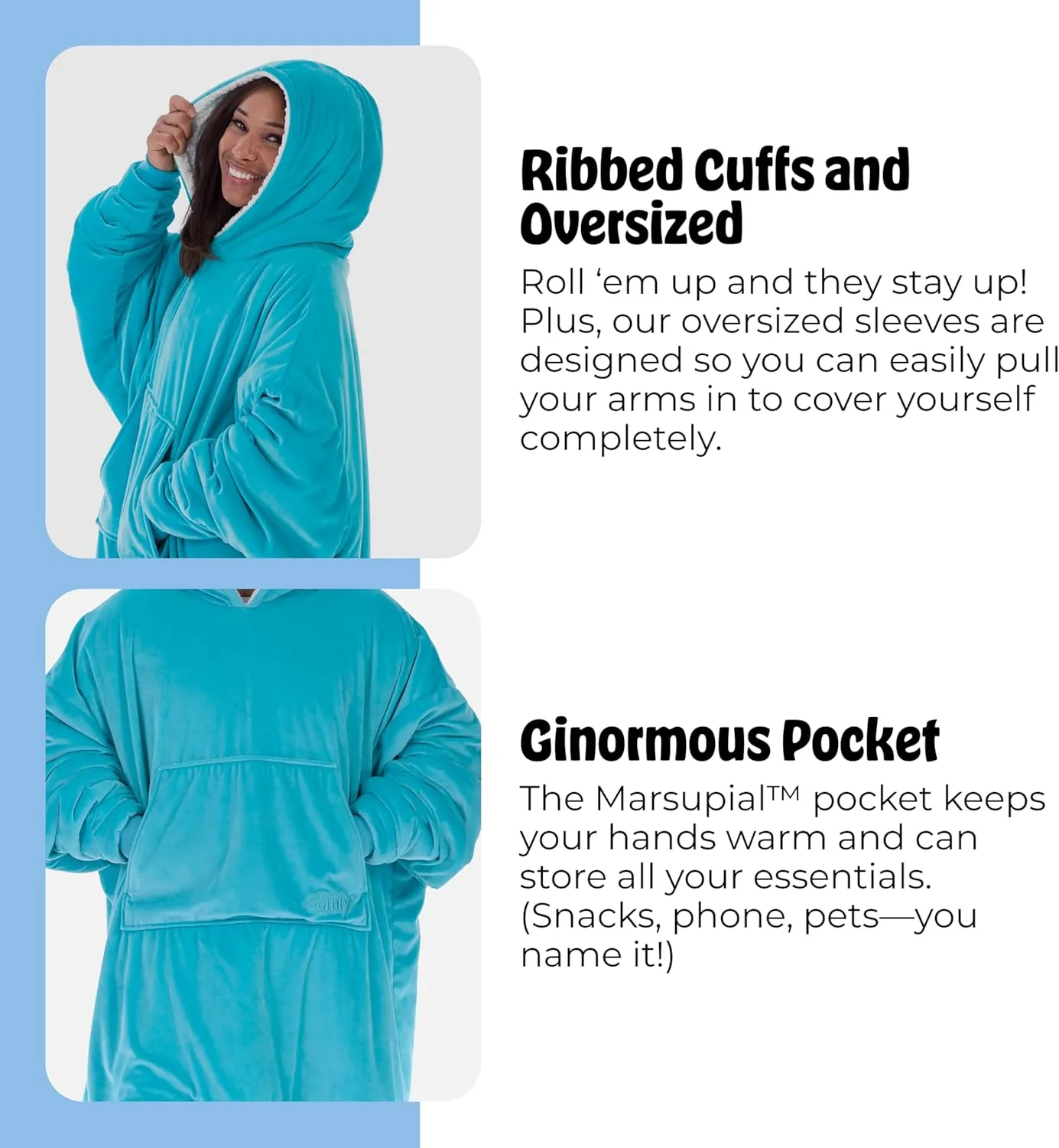 THE COMFY Original | Sherpa Lined Microfiber Fleece Wearable Blanket, Oversized Design with Hood and Pocket from Shark Tank