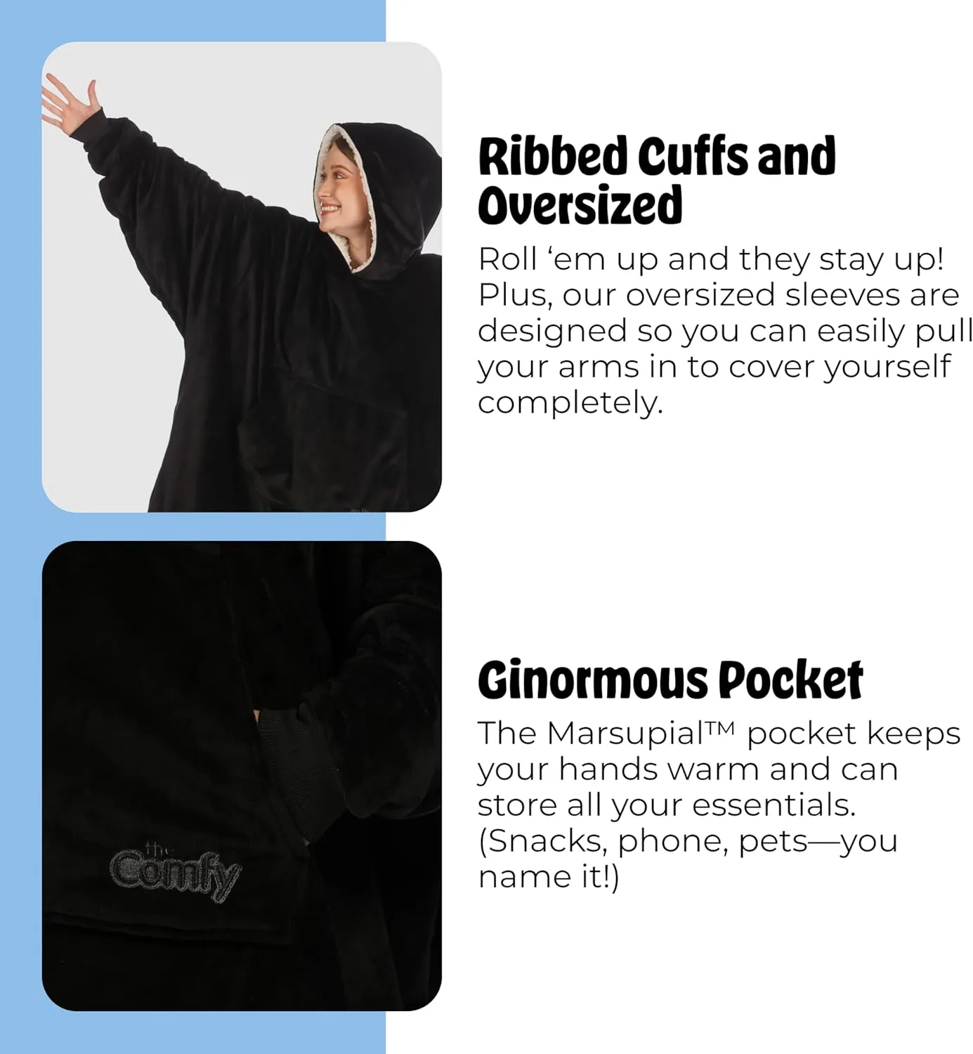 THE COMFY Original | Sherpa Lined Microfiber Fleece Wearable Blanket, Oversized Design with Hood and Pocket from Shark Tank