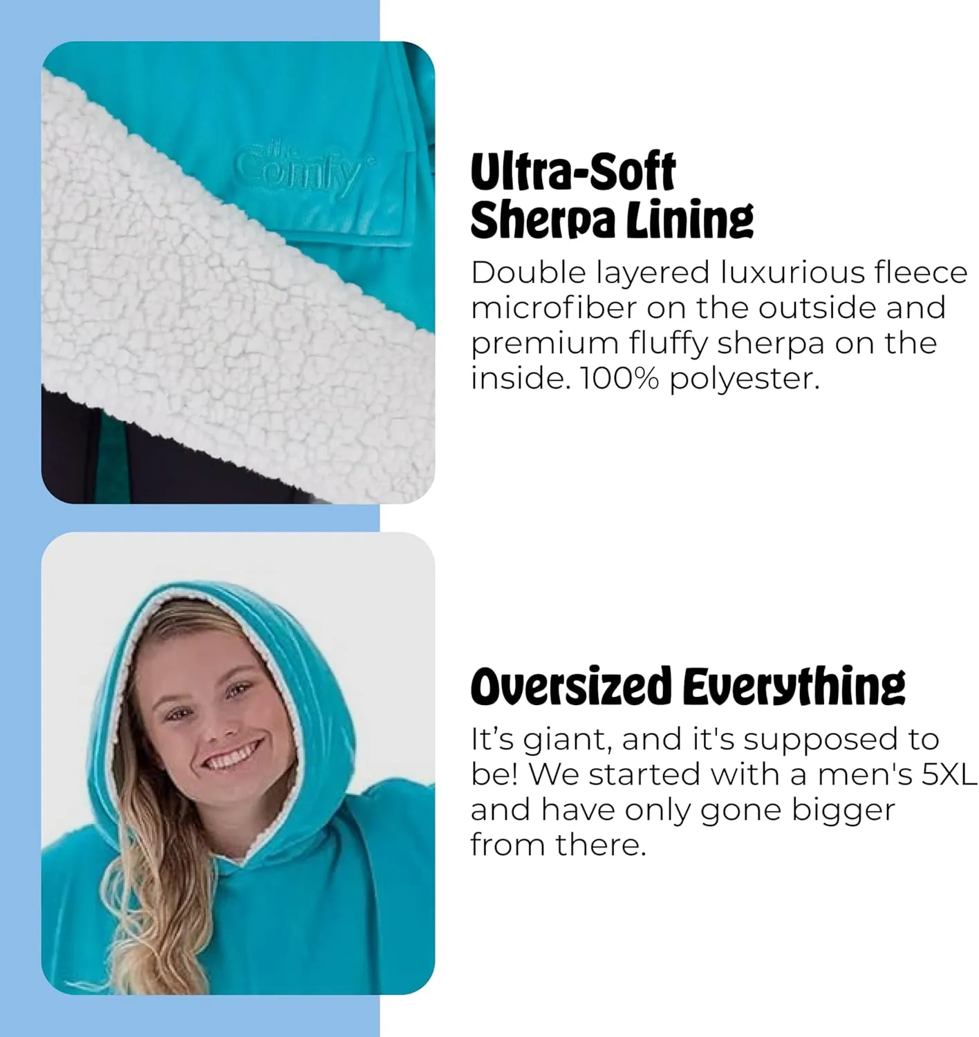 THE COMFY Original | Sherpa Lined Microfiber Fleece Wearable Blanket, Oversized Design with Hood and Pocket from Shark Tank