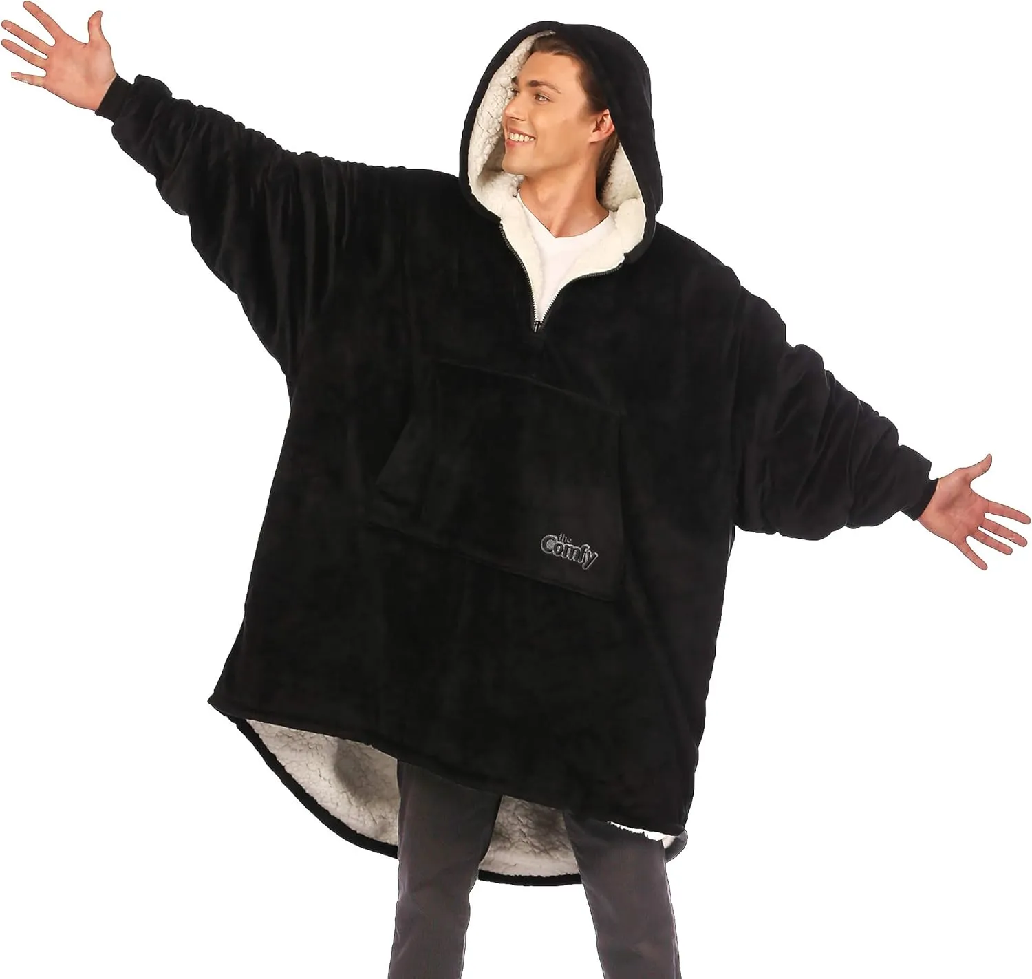 THE COMFY Original | Sherpa Lined Microfiber Fleece Wearable Blanket, Oversized Design with Hood and Pocket from Shark Tank