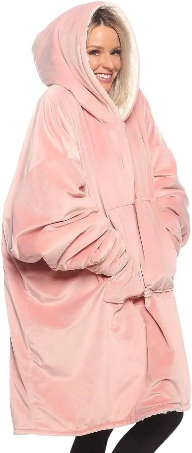 THE COMFY Original | Sherpa Lined Microfiber Fleece Wearable Blanket, Oversized Design with Hood and Pocket from Shark Tank