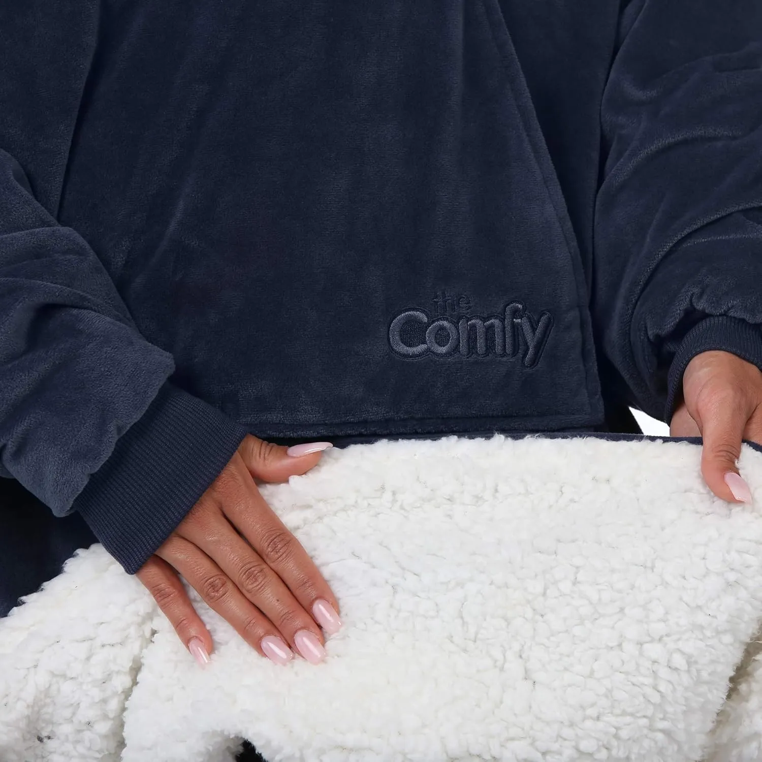 THE COMFY Original | Sherpa Lined Microfiber Fleece Wearable Blanket, Oversized Design with Hood and Pocket from Shark Tank