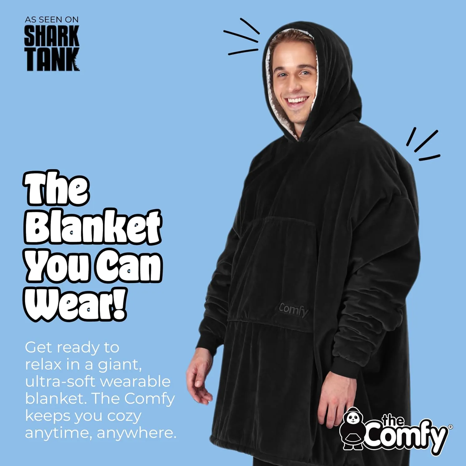 THE COMFY Original | Sherpa Lined Microfiber Fleece Wearable Blanket, Oversized Design with Hood and Pocket from Shark Tank