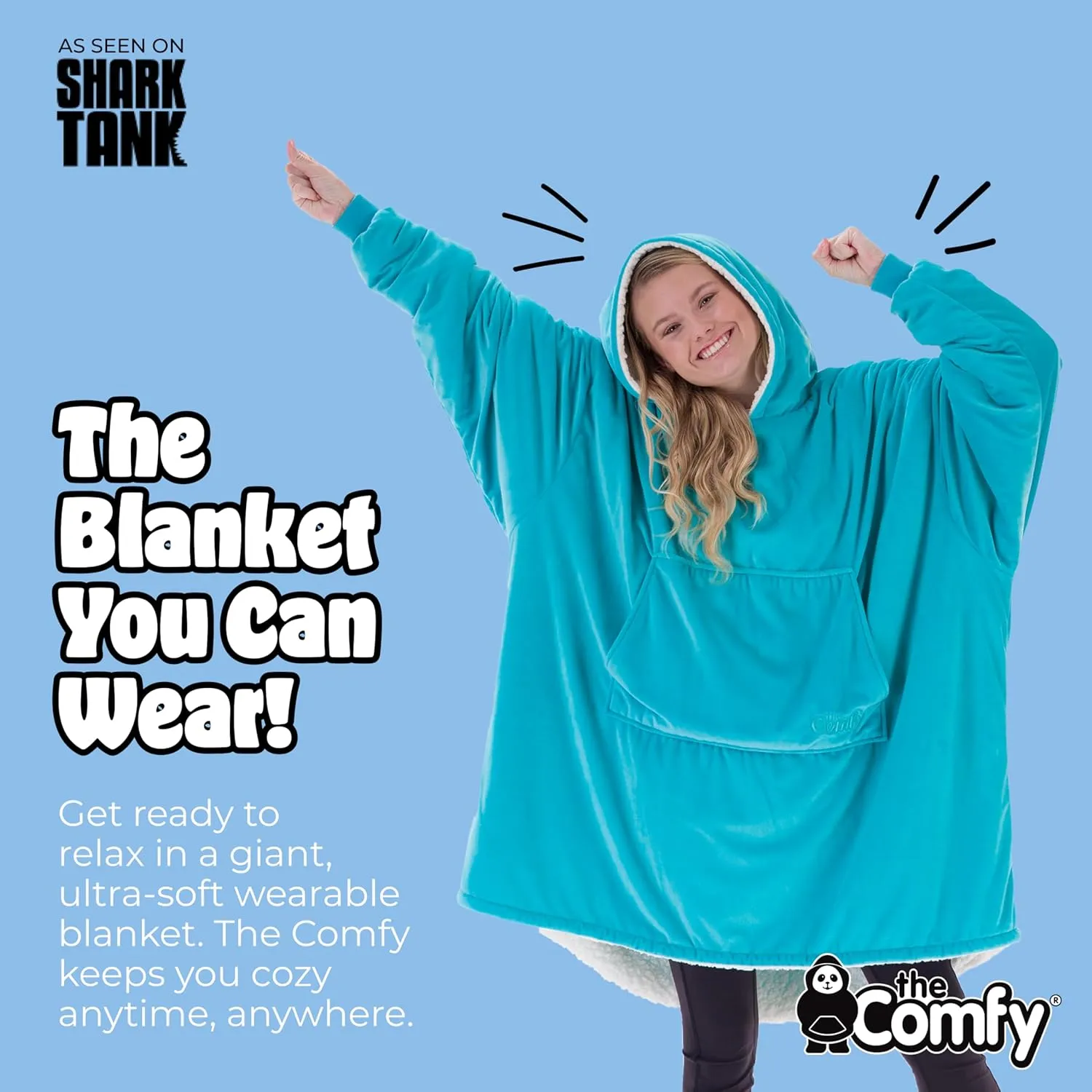 THE COMFY Original | Sherpa Lined Microfiber Fleece Wearable Blanket, Oversized Design with Hood and Pocket from Shark Tank