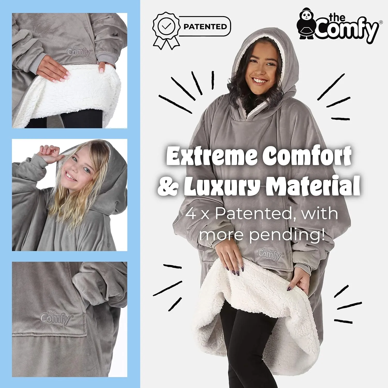 THE COMFY Original | Sherpa Lined Microfiber Fleece Wearable Blanket, Oversized Design with Hood and Pocket from Shark Tank