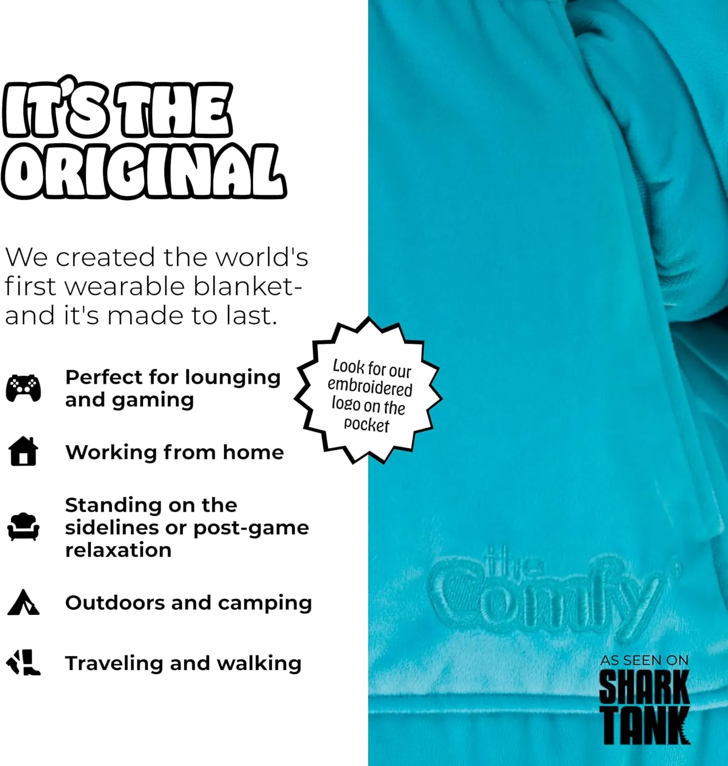 THE COMFY Original | Sherpa Lined Microfiber Fleece Wearable Blanket, Oversized Design with Hood and Pocket from Shark Tank