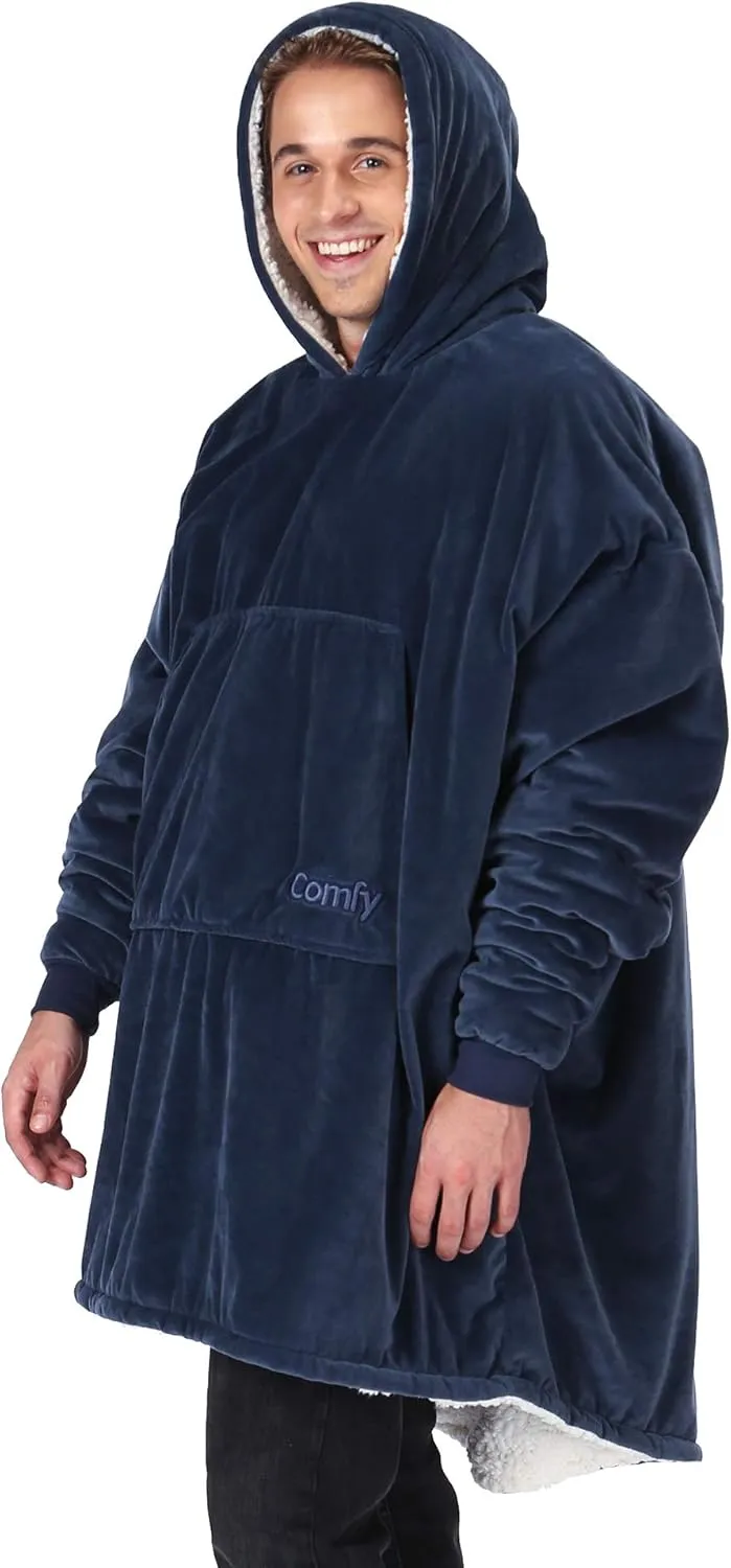 THE COMFY Original | Sherpa Lined Microfiber Fleece Wearable Blanket, Oversized Design with Hood and Pocket from Shark Tank