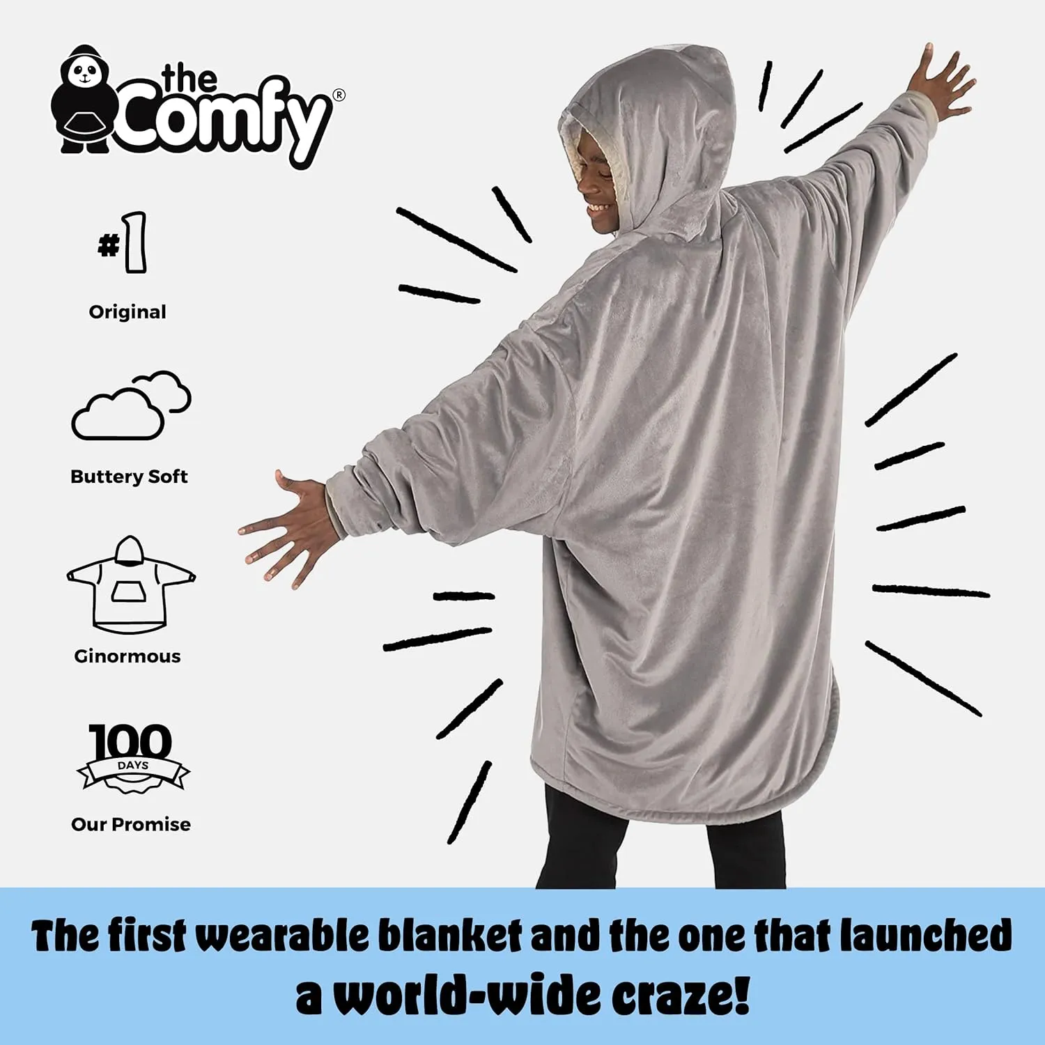 THE COMFY Original | Sherpa Lined Microfiber Fleece Wearable Blanket, Oversized Design with Hood and Pocket from Shark Tank