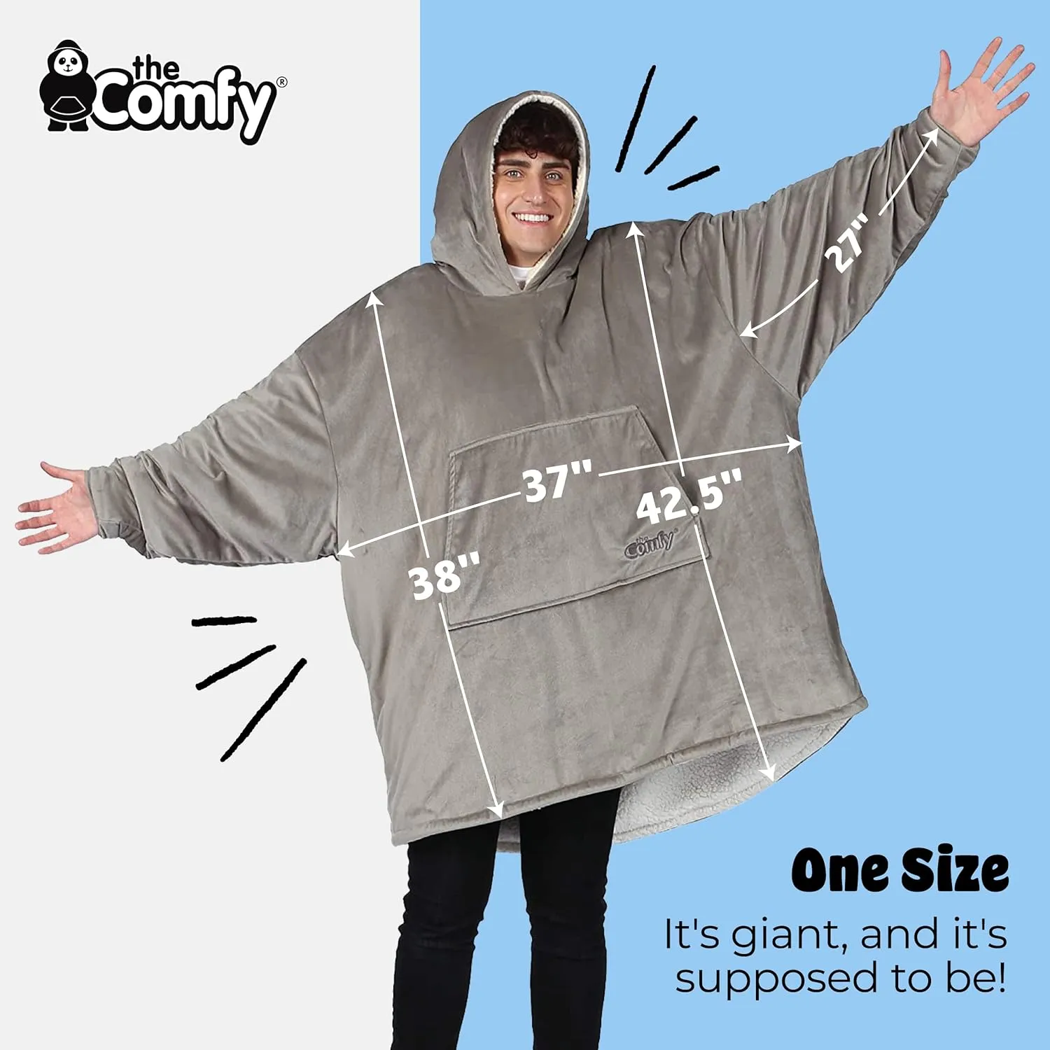 THE COMFY Original | Sherpa Lined Microfiber Fleece Wearable Blanket, Oversized Design with Hood and Pocket from Shark Tank