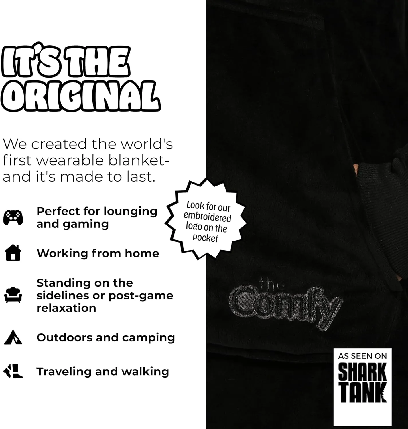 THE COMFY Original | Sherpa Lined Microfiber Fleece Wearable Blanket, Oversized Design with Hood and Pocket from Shark Tank