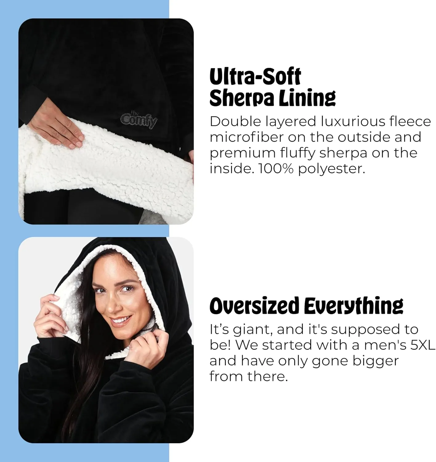 THE COMFY Original | Sherpa Lined Microfiber Fleece Wearable Blanket, Oversized Design with Hood and Pocket from Shark Tank