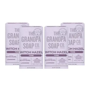 The Grandpa Soap Company Witch Hazel Bar Soap - Gently Tones Skin, With Witch Hazel and Lavender, Provides a Relaxing Effect, Vegan, For Face and Body, 4.25 Oz, 4 Pack