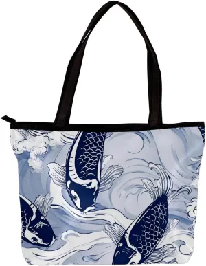 The Tote Bag For Women,Purses For Women,Handbags For Women,Blue Fish Luck Koi Handbags