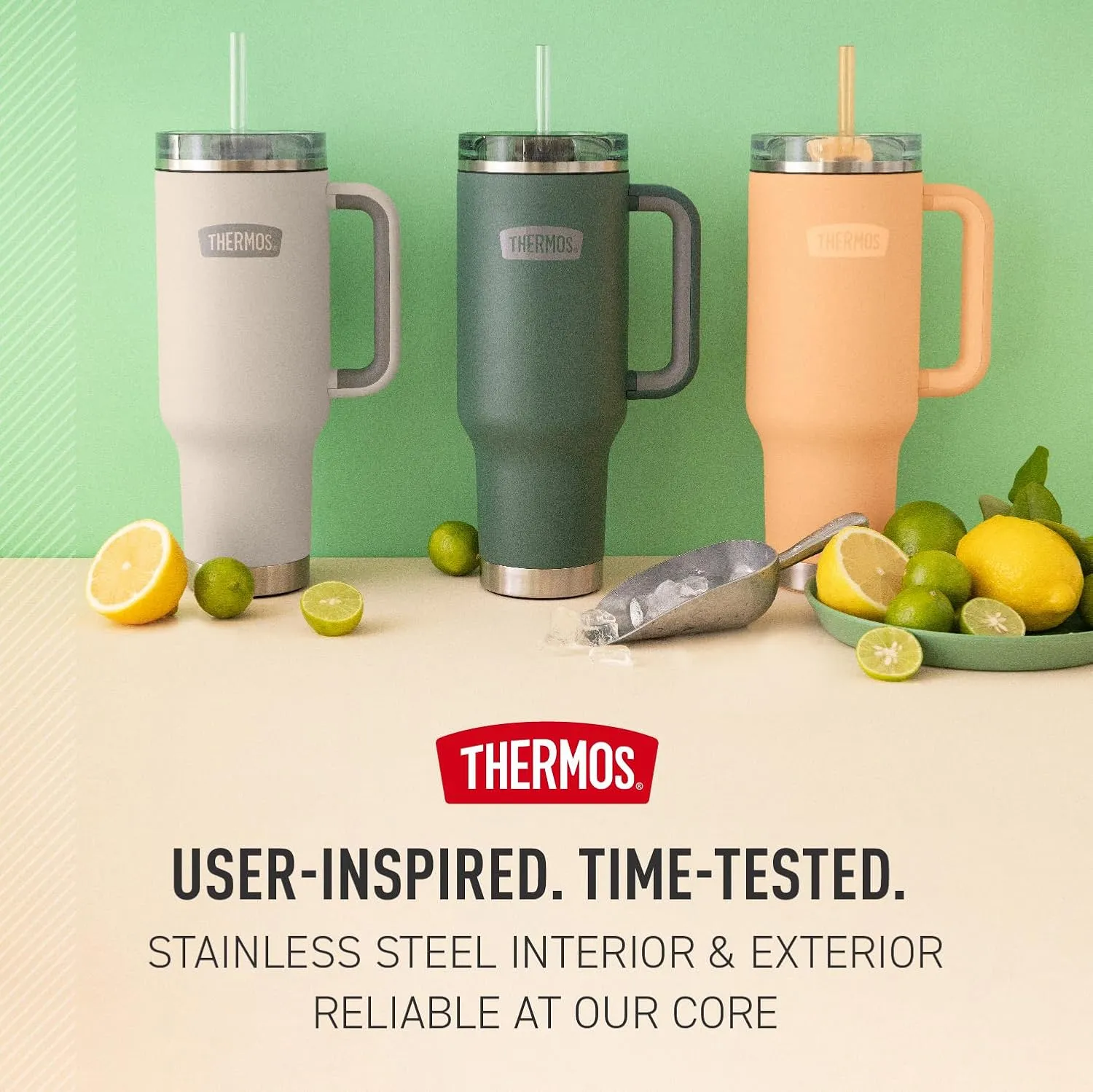 THERMOS Stainless Steel Cup Holder Mug - 40 Ounce, Glacier - Insulated Tumbler with Lid and Straw, Plus Leak-Resistant Slide Lock
