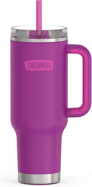 THERMOS Stainless Steel Cup Holder Mug - 40 Ounce, Plum - Insulated Tumbler with Lid and Straw, Plus Leak-Resistant Slide Lock