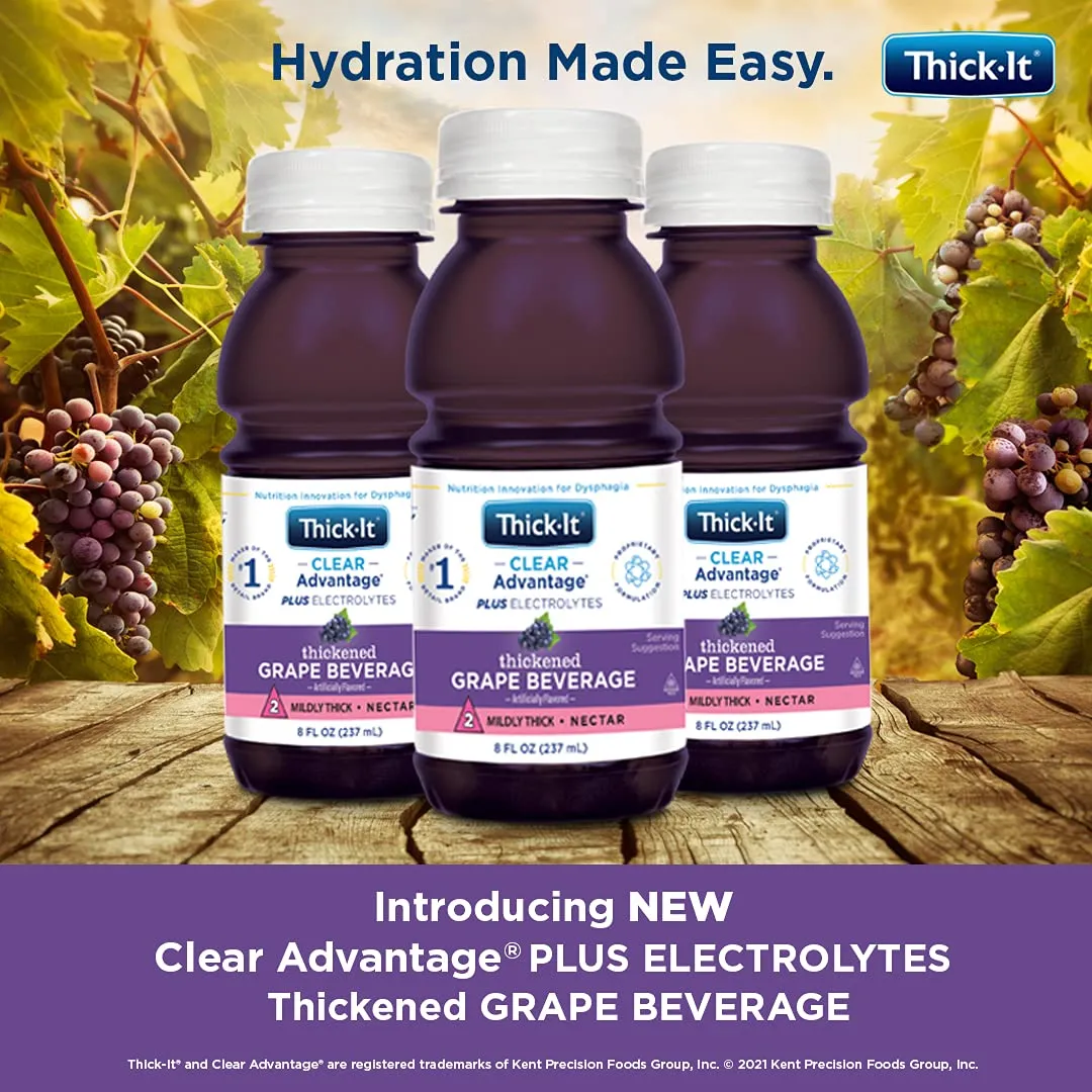 Thick-It Clear Advantage Mildy Thick Grape Drink Plus Electrolytes, Nectar Consistency, Swallowing Aid, Hydration on the Go, Convenient & Ready-to-Use, No Mixing Needed, 8 oz Bottle (24 Pack)