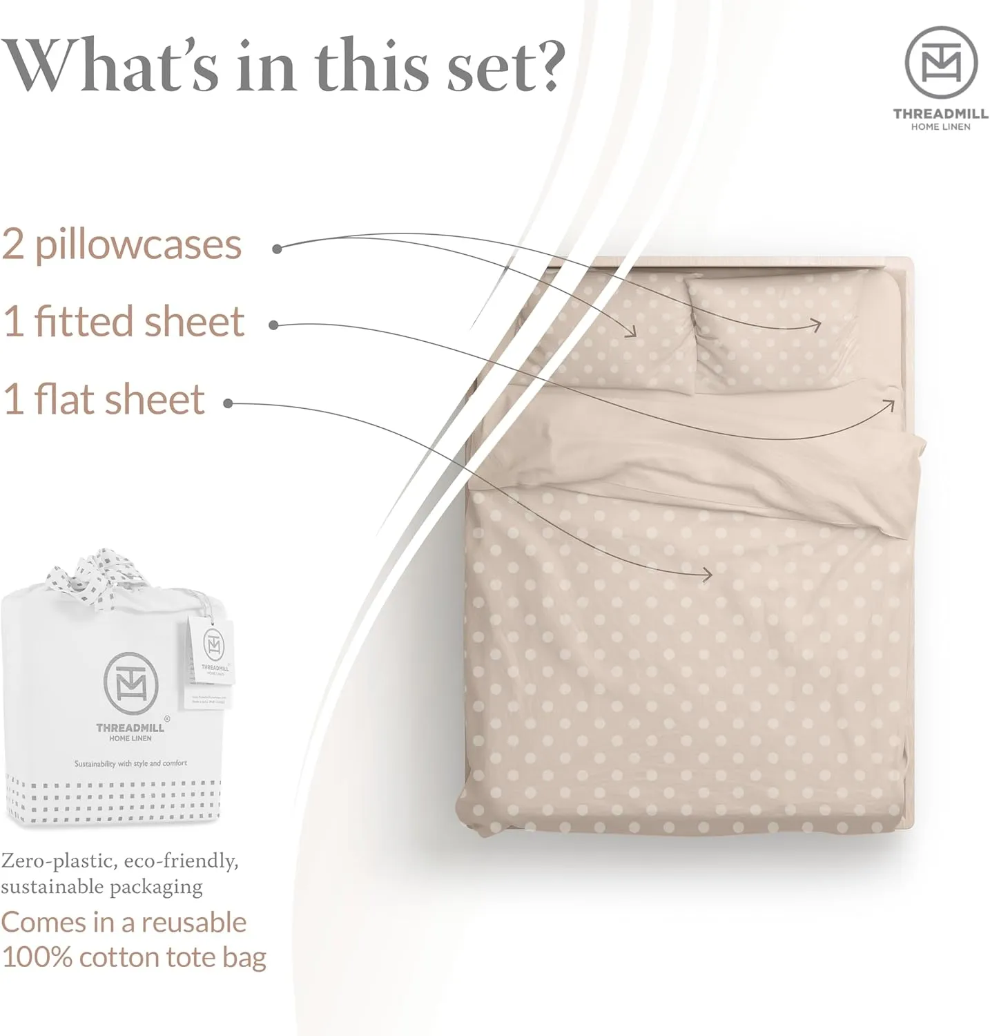 Threadmill Cotton Full Size Sheet Set | 100% Cotton Sheets for Full Size Bed | Damask Jacquard Full Bed Sheets Set with 16” Deep Pocket | Soft Sateen Weave 4-Piece Cooling Bedding Set | Beige
