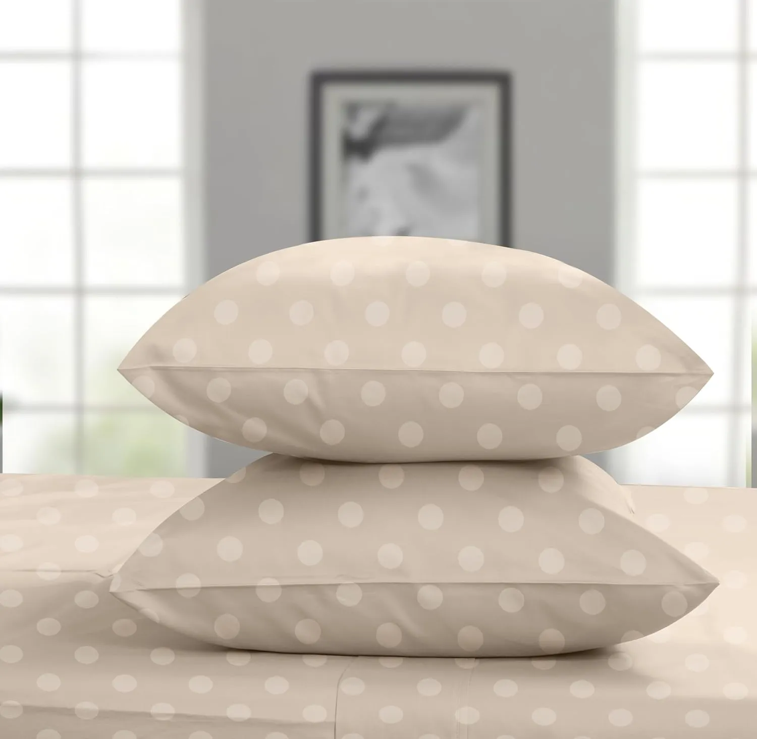 Threadmill Cotton Full Size Sheet Set | 100% Cotton Sheets for Full Size Bed | Damask Jacquard Full Bed Sheets Set with 16” Deep Pocket | Soft Sateen Weave 4-Piece Cooling Bedding Set | Beige