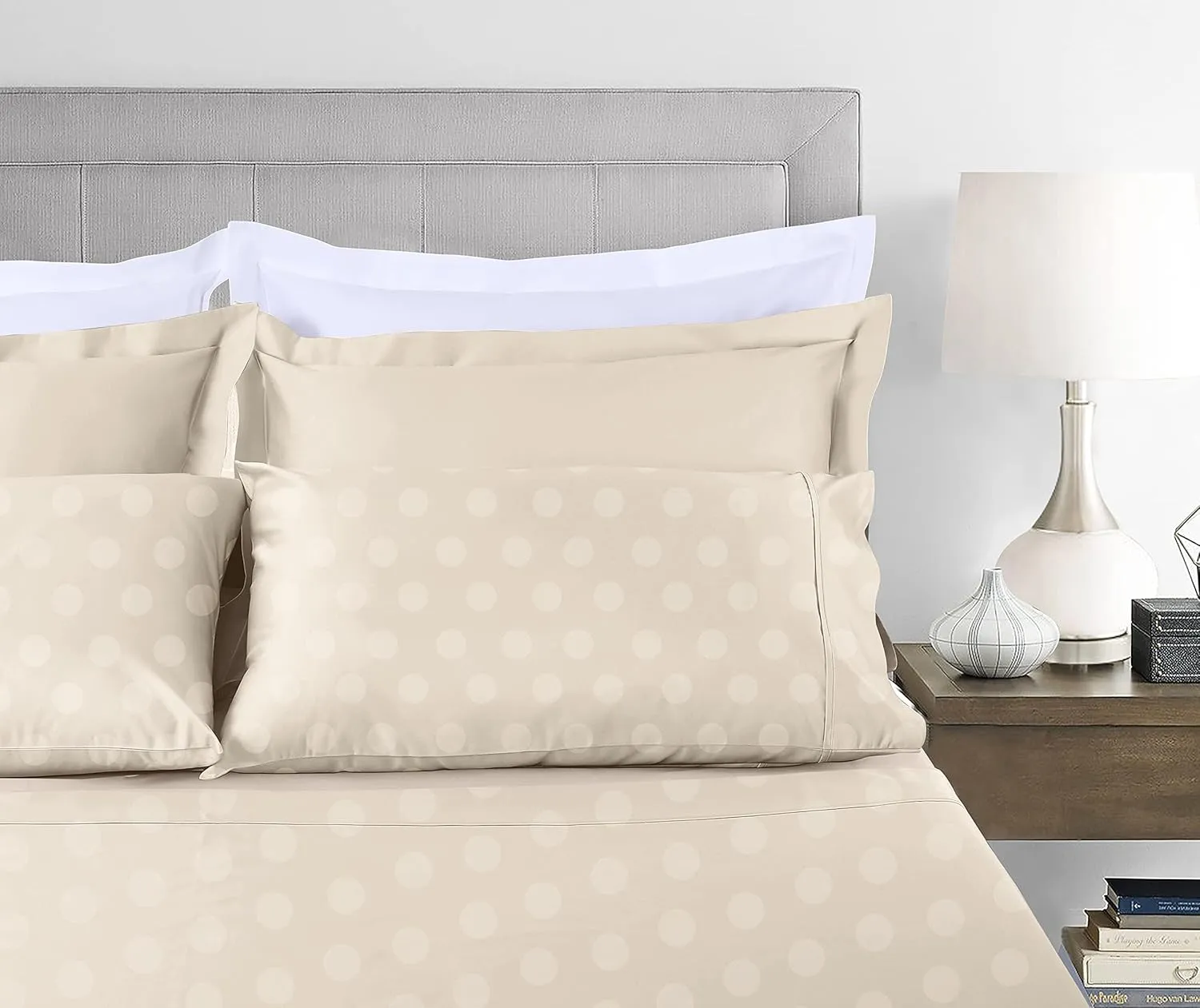 Threadmill Cotton Full Size Sheet Set | 100% Cotton Sheets for Full Size Bed | Damask Jacquard Full Bed Sheets Set with 16” Deep Pocket | Soft Sateen Weave 4-Piece Cooling Bedding Set | Beige