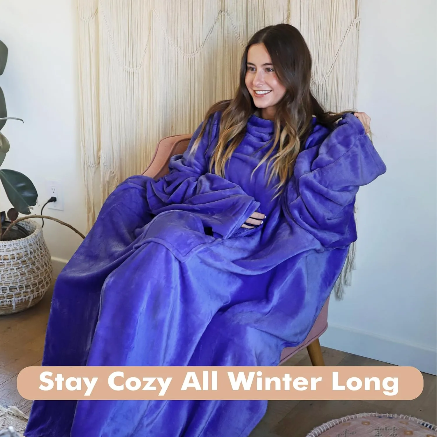 Tirrinia Fleece Wearable Blanket With Sleeves, Full Body Throw Reading Wrap TV Blankets, Bed Sofa and Couch, snuggle Gift for Adult Women Men Mom Grandma