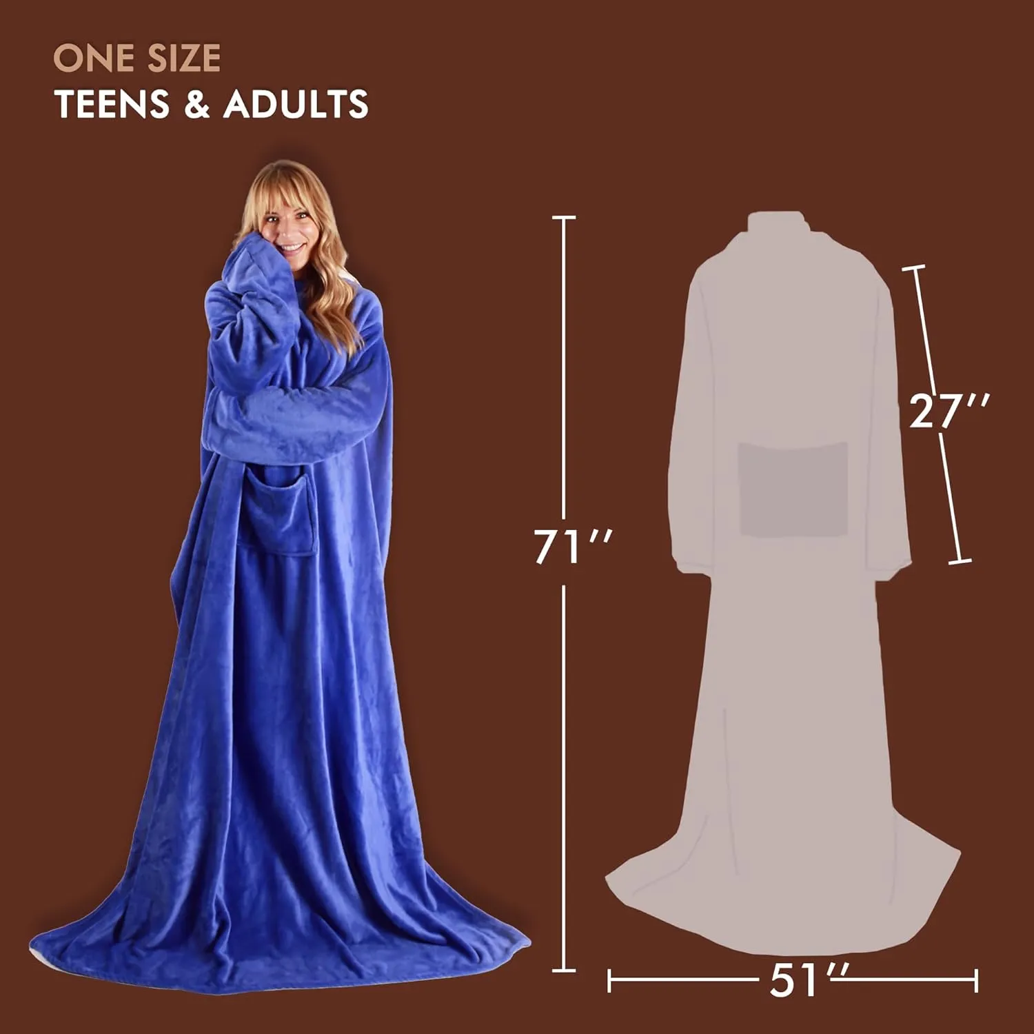 Tirrinia Fleece Wearable Blanket With Sleeves, Full Body Throw Reading Wrap TV Blankets, Bed Sofa and Couch, snuggle Gift for Adult Women Men Mom Grandma