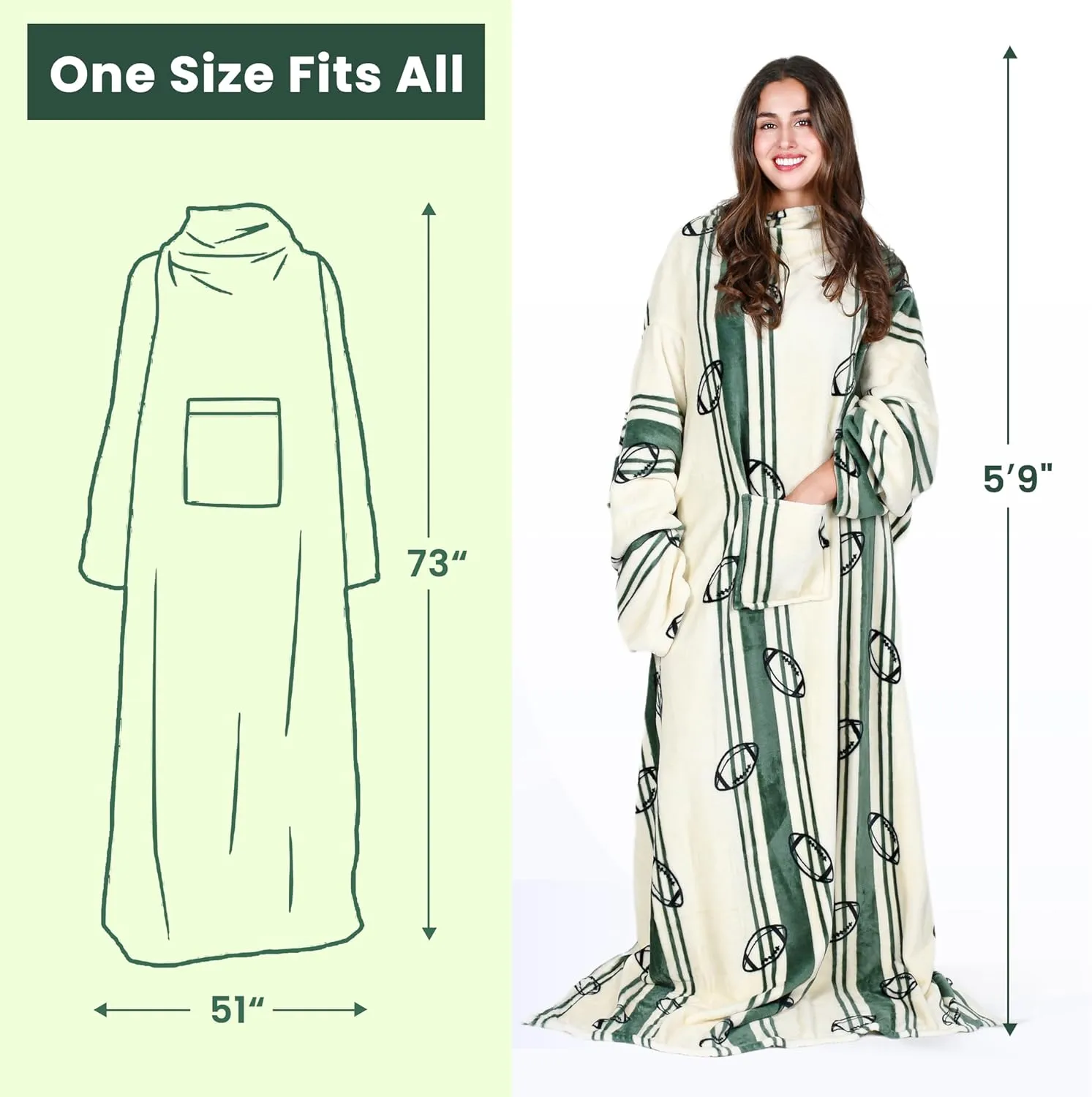 Tirrinia Fleece Wearable Blanket With Sleeves, Full Body Throw Reading Wrap TV Blankets, Bed Sofa and Couch, snuggle Gift for Adult Women Men Mom Grandma