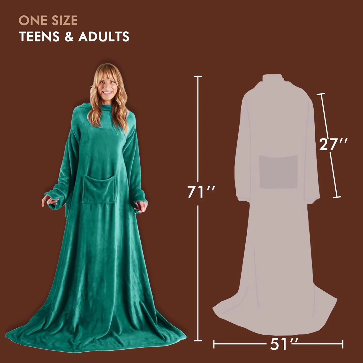 Tirrinia Wearable Blanket Adult, Sunggle Blanket With Sleeves, Reading Full Blanket, Cozy TV Blanket, Gift Idea for Women Men Mom, Green