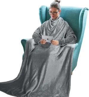 Tirrinia Wearable Blanket Adult, Sunggle Blanket With Sleeves, Reading Full Blanket, Cozy TV Blanket, Gift Idea for Women Men Mom, Grey