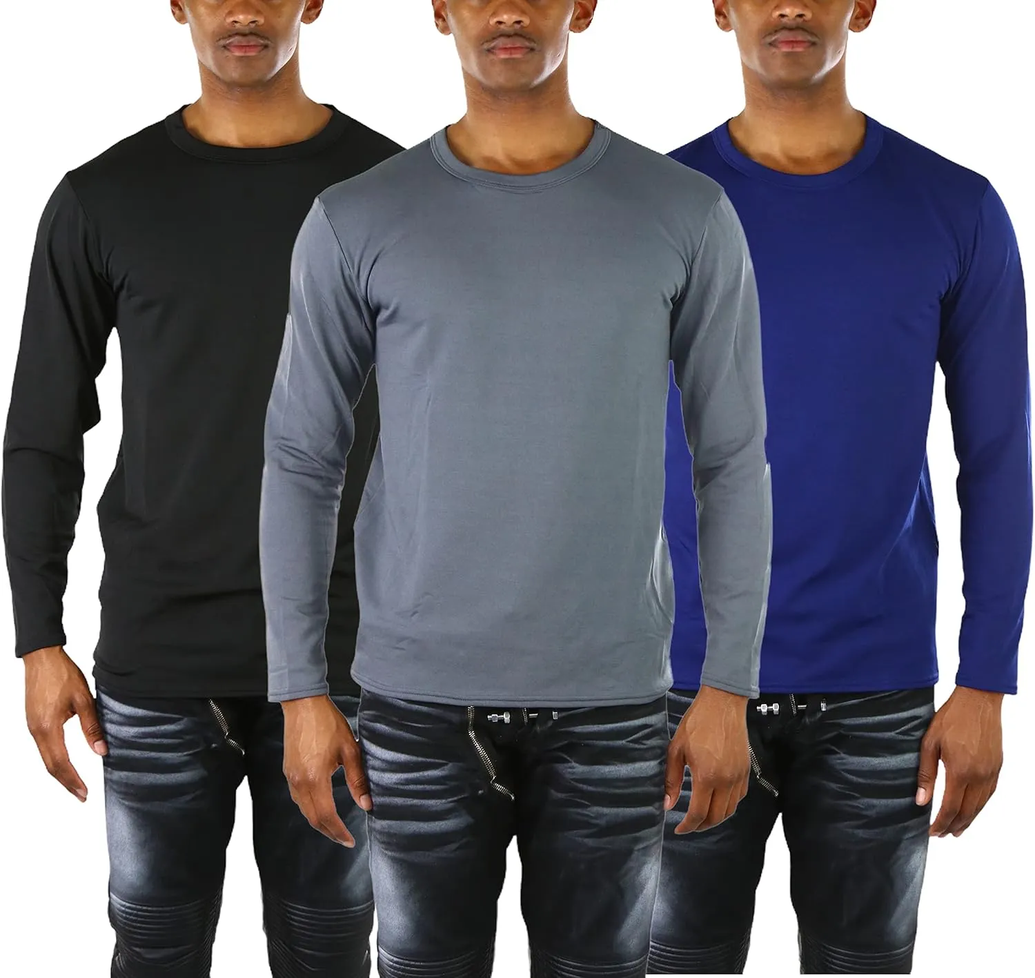ToBeInStyle Men's Premium Fleece Lined Microfiber Thermal Long Sleeve Crewneck Shirt Top