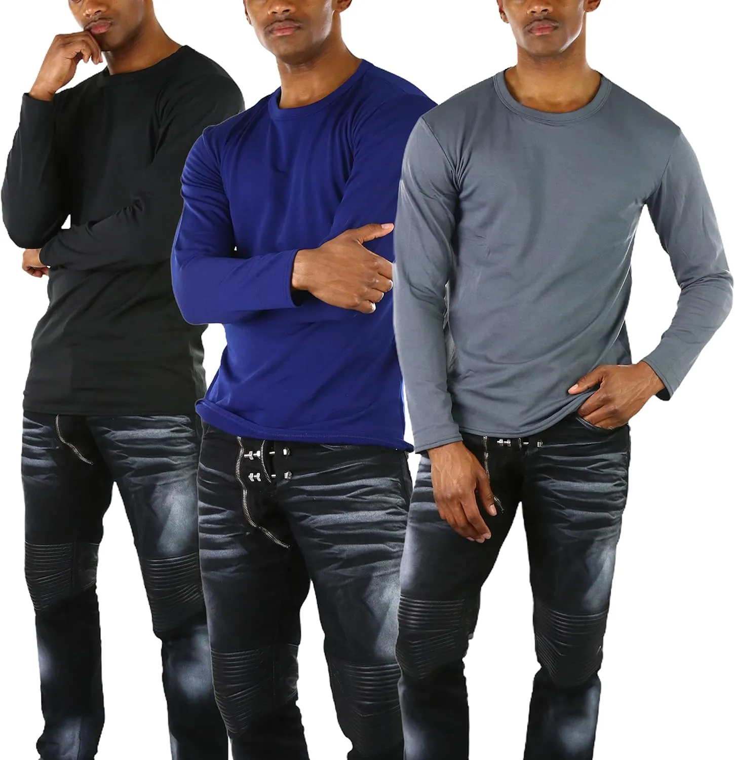 ToBeInStyle Men's Premium Fleece Lined Microfiber Thermal Long Sleeve Crewneck Shirt Top