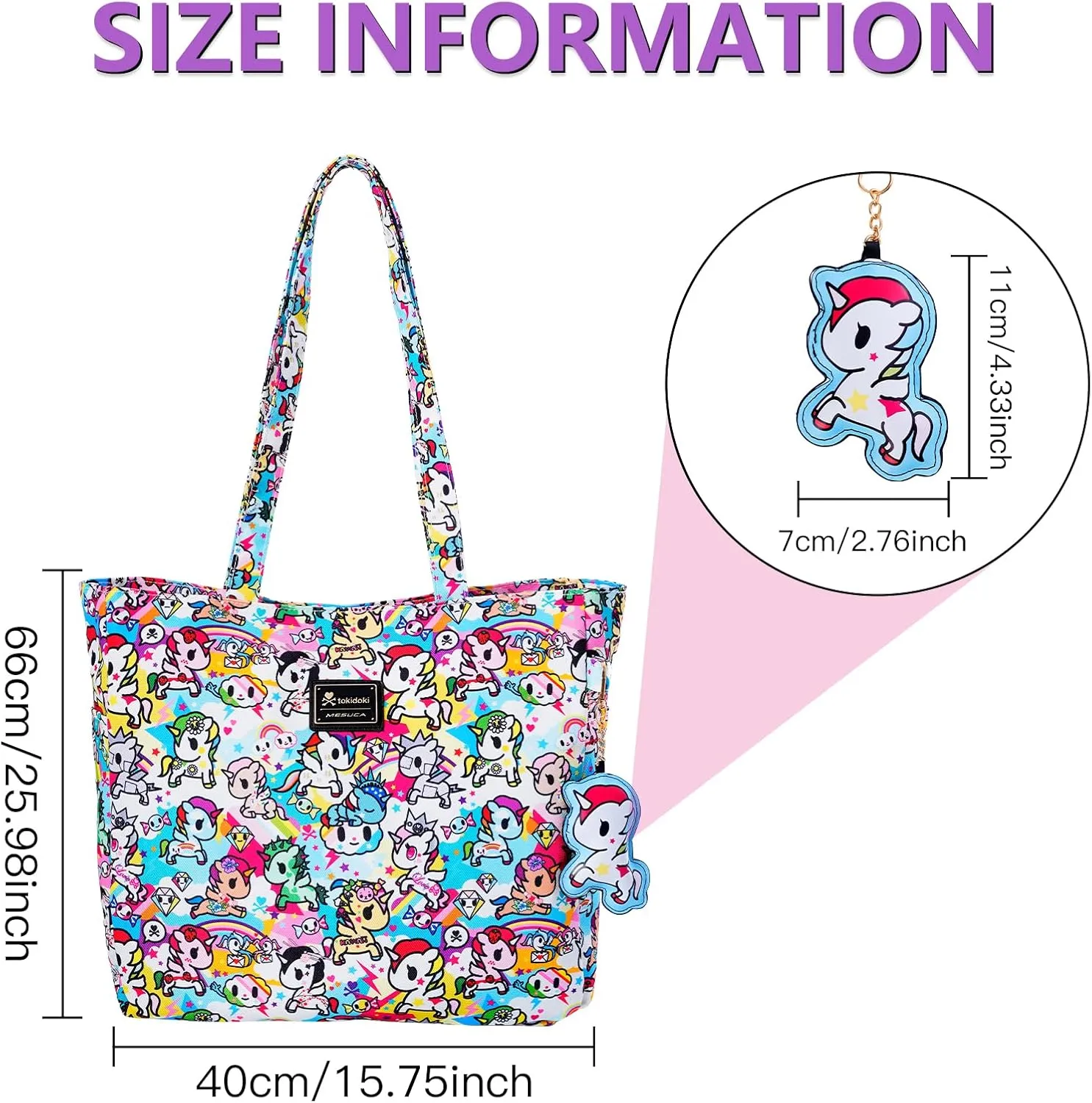 Tokidoki Unicorno Tote Bag Shoulder Bag Canvas Purses for Women Cute Shopper Bag Handbag Travel Purse Charm