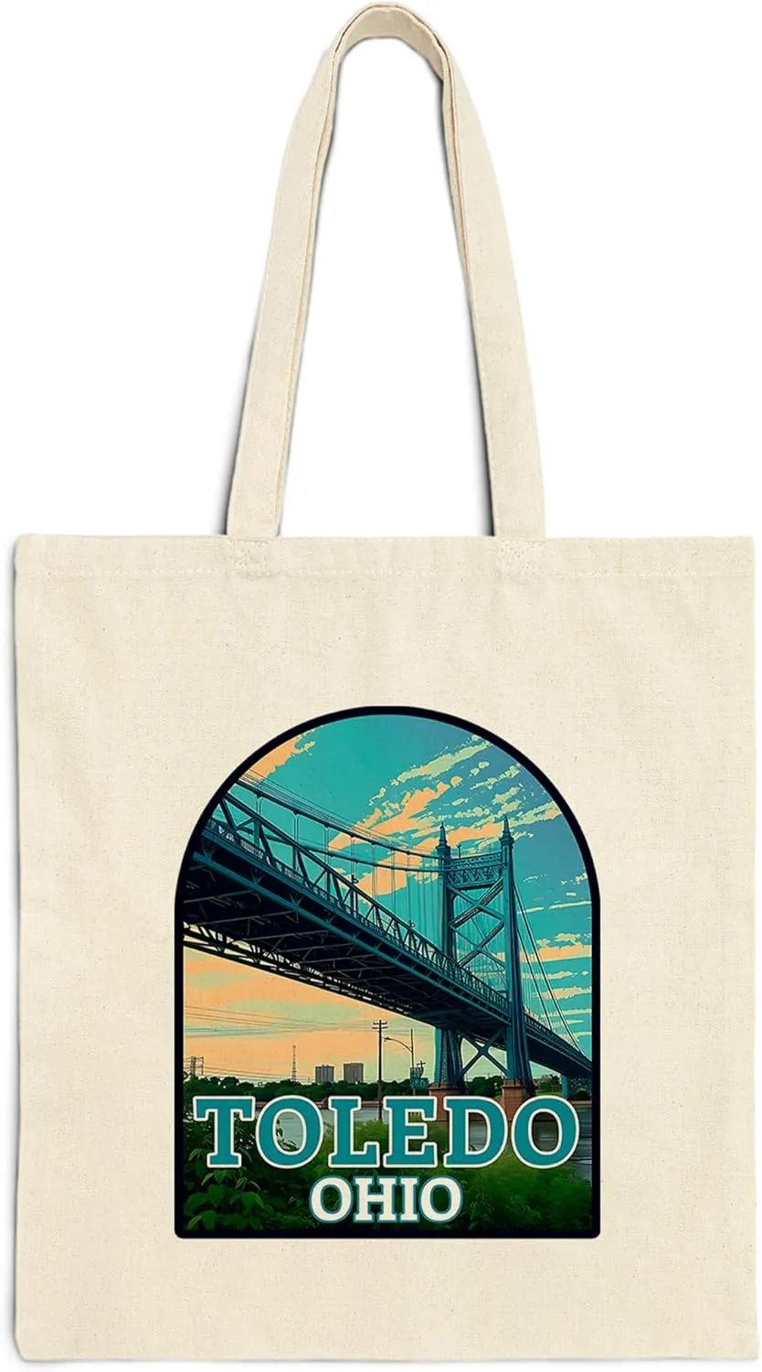 Toledo Ohio Cotton Tote Bag for Women Men Casual Tote Bag Cloth Canvas Shopping Bags with Handles Cute Bags Everyday Use 15" x 16" Aesthetic Gift ID44997