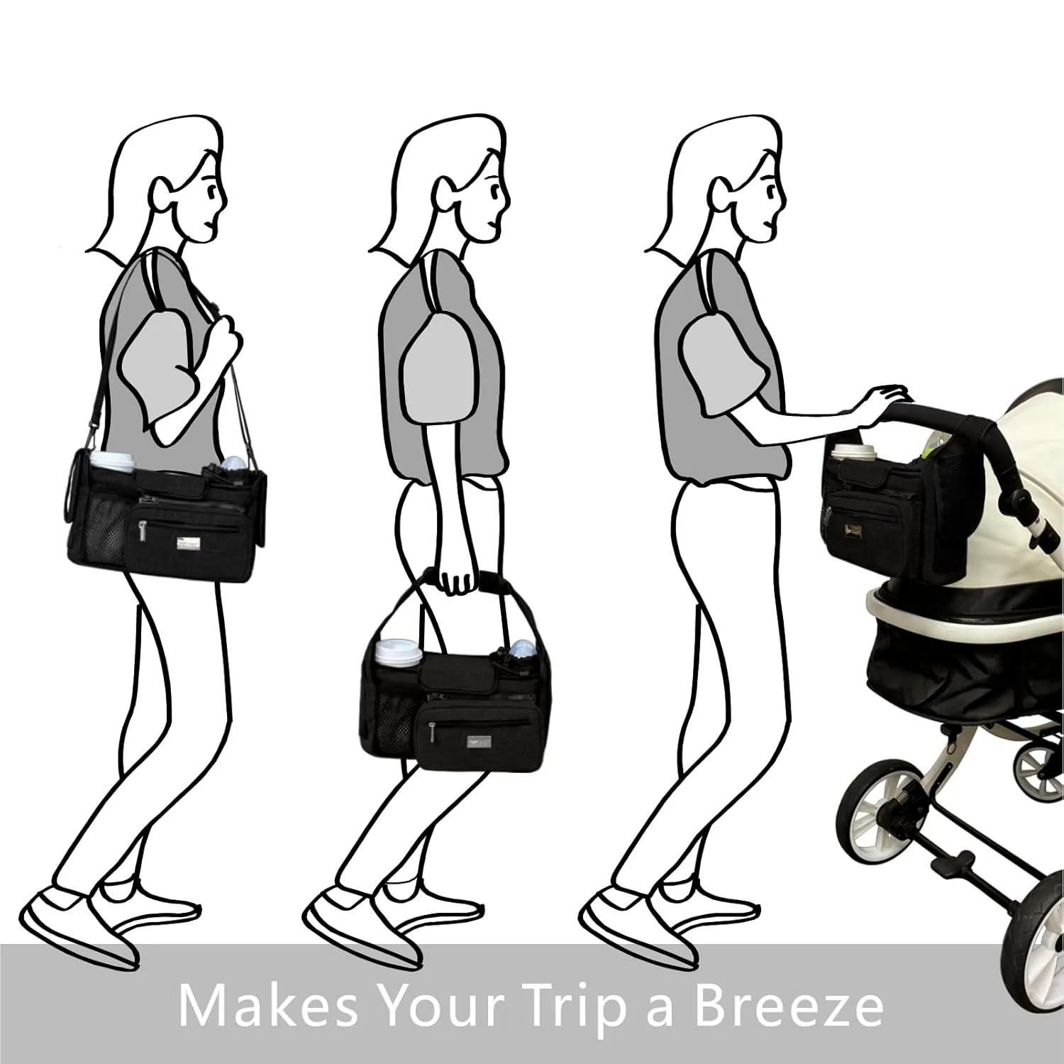 TOPDesign Universal Baby Stroller Organizer, Stroller Caddy with Detachable Mesh Bag & Heightened Insulated Cup Holders & Non-Slip Secure Hooks Accessories, Fits Most Strollers (Polka Dots)