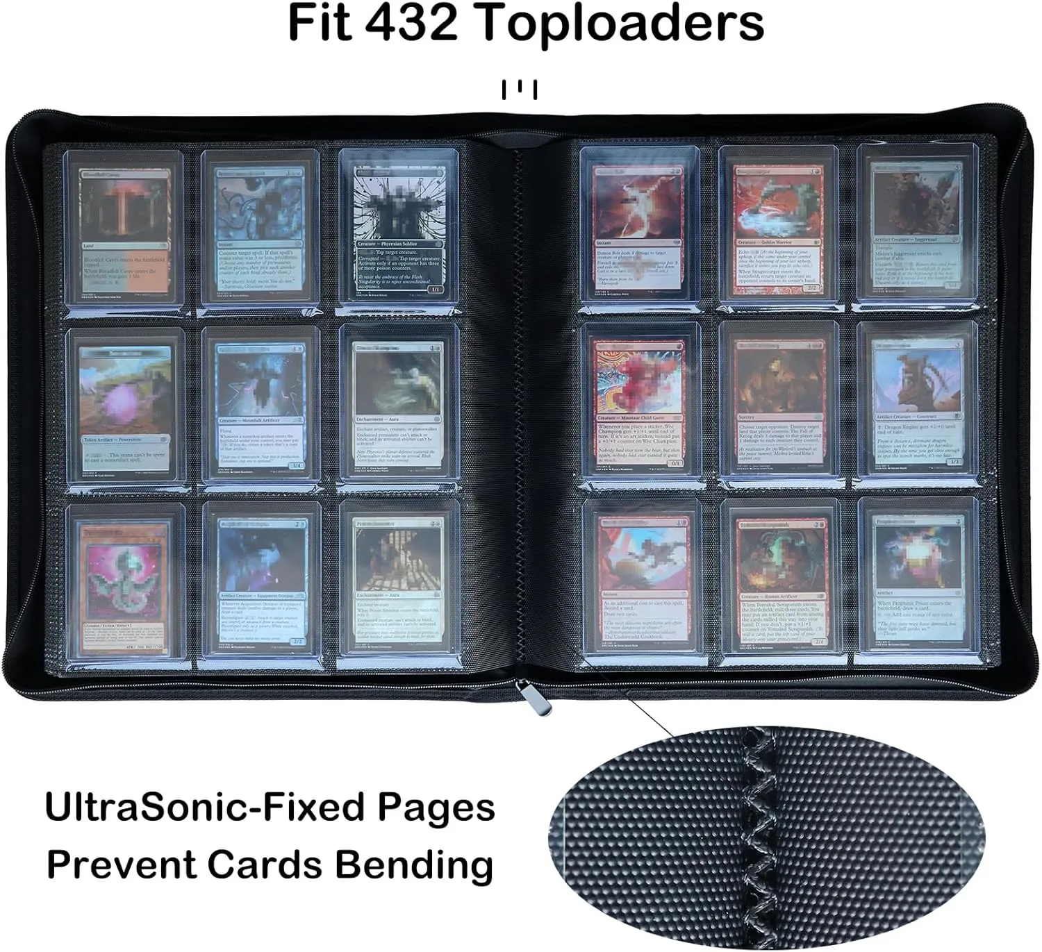 Toploader Binder, Holds 432 Top Loaders, 9 Pockets Top Loader Binder with Sleeves for Cards in 3'' x 4'' Toploaders -White