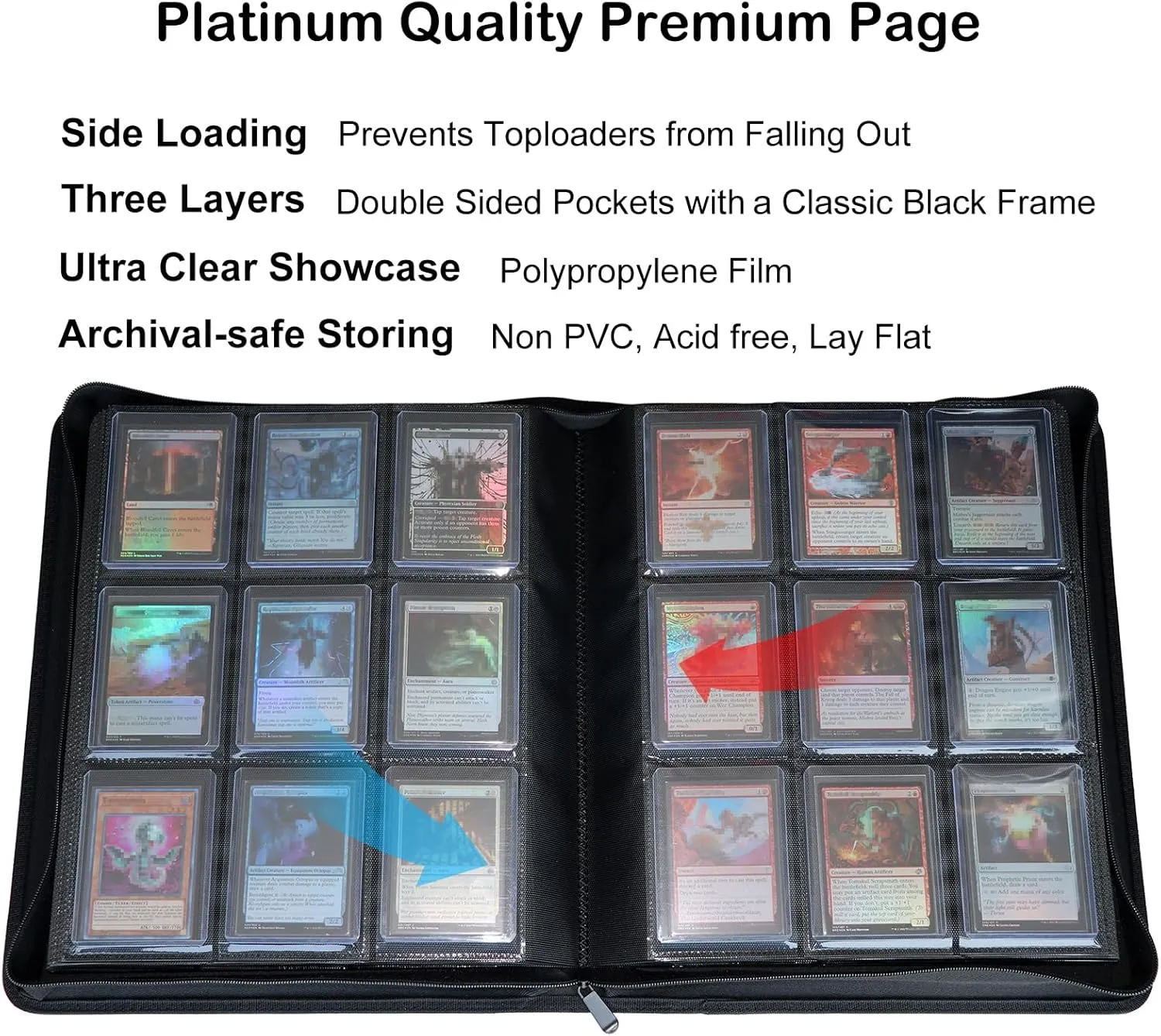 Toploader Binder, Holds 432 Top Loaders, 9 Pockets Top Loader Binder with Sleeves for Cards in 3'' x 4'' Toploaders -White