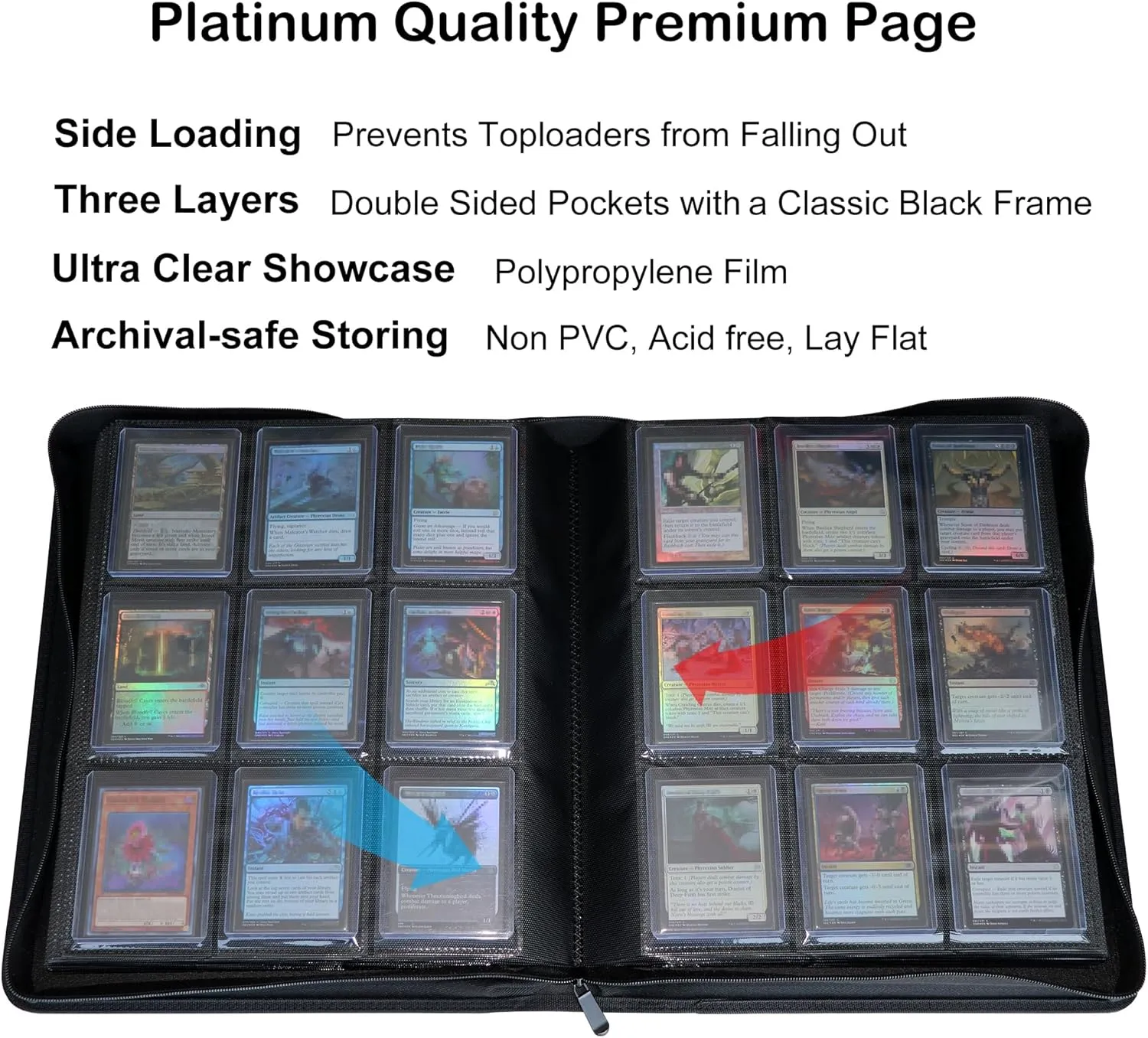 Toploader Binder, Holds 504 Toploaders, 9-Pocket Top Loader Binders with Sleeves for TCG & Sports Cards in 3'' x 4'' Toploaders