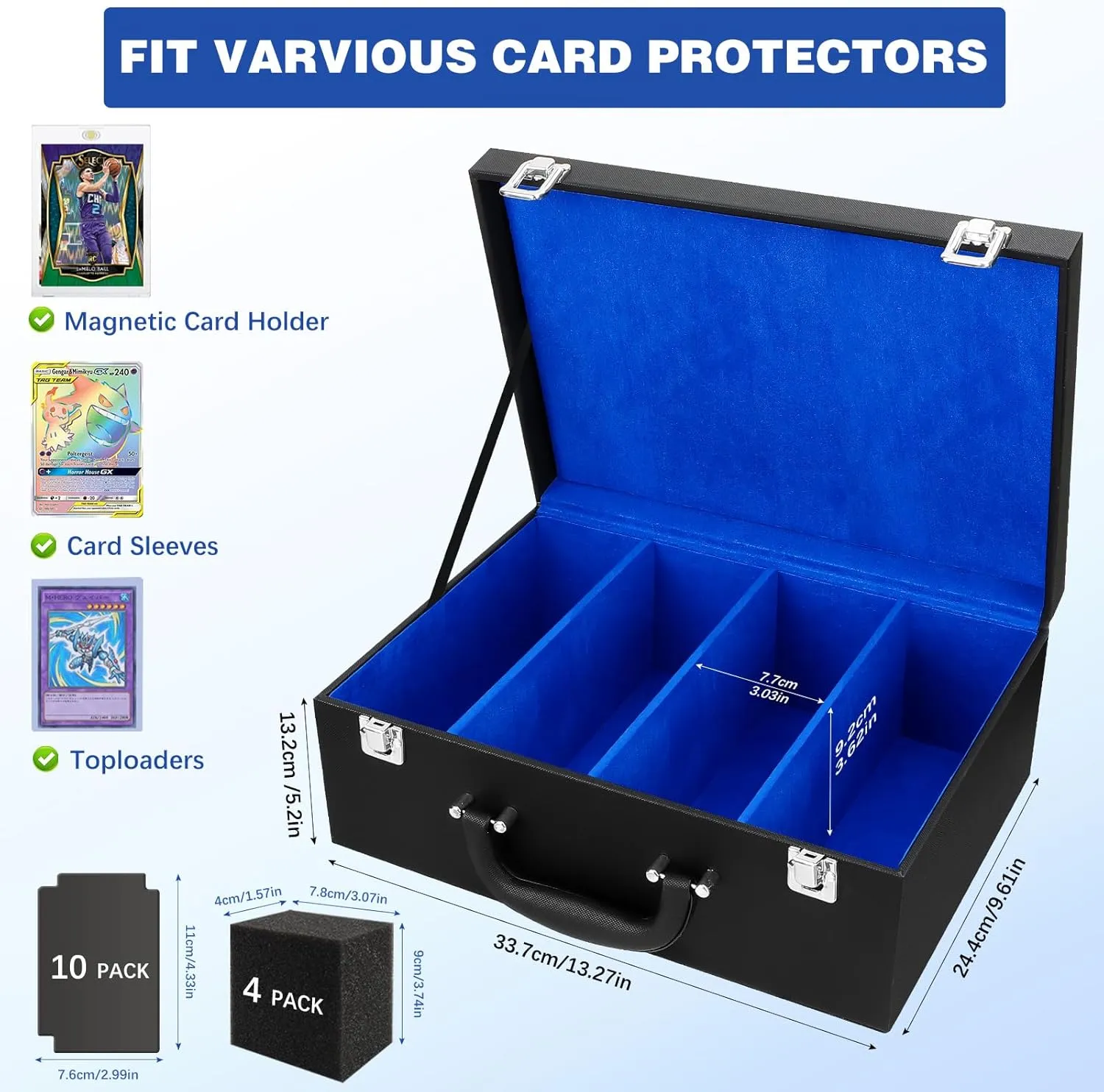 Toploader Storage Box for 3"x4" - Holds 500  Loaders,120 Magnetic Holders,Durable PU Leather,Shockproof,Moisture-Proof - Perfect for Sports Card Storage,Trading Card Display,TCG Deck Organization