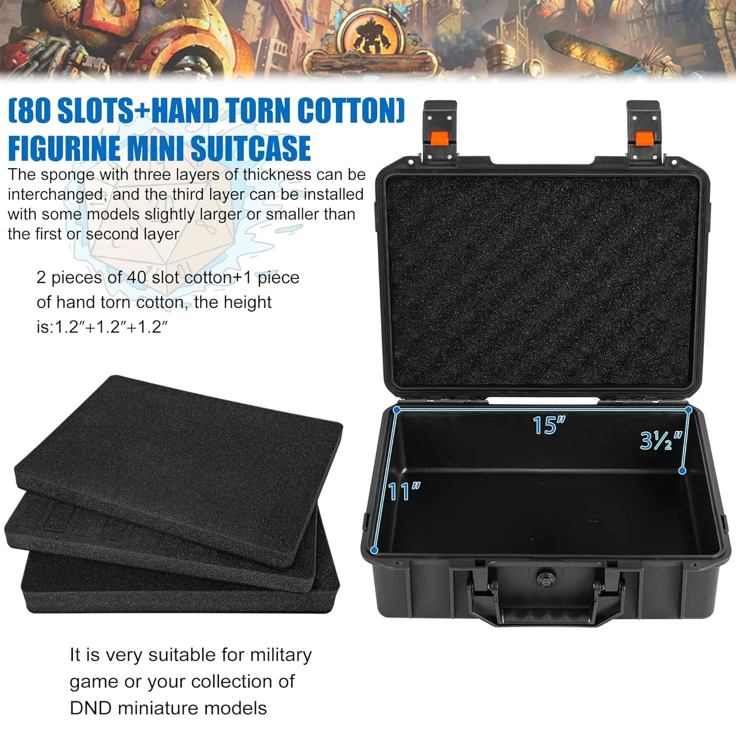 TORIBIO Miniature Storage Figure Hard Shell Case, 108 Slot Miniature Sturdy Hard Case Figurine Miniature Carrying Case, Compatible with 40k and More Miniature