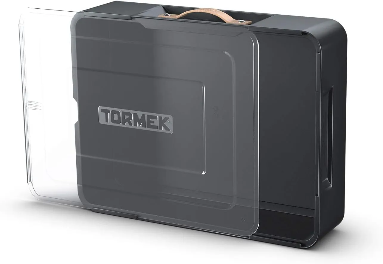 Tormek Case TC-800 - Premium Toolbox to Store all Your Tormek Jigs and Accessories - Durable, Stackable Case with a Clear Sliding Lid and a Sturdy Leather Carrying Handle