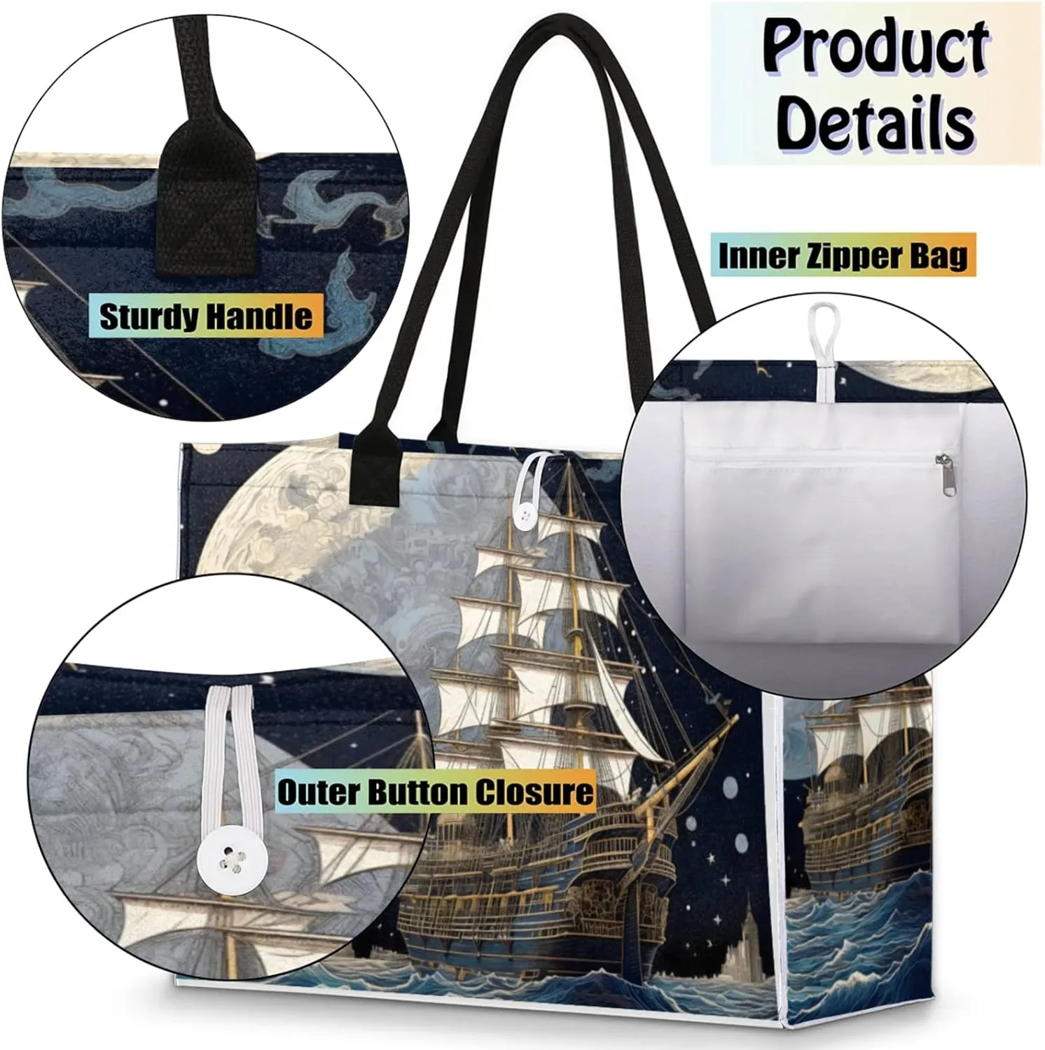Tote Bag for Women Reusable Canvas Shoulder Bag