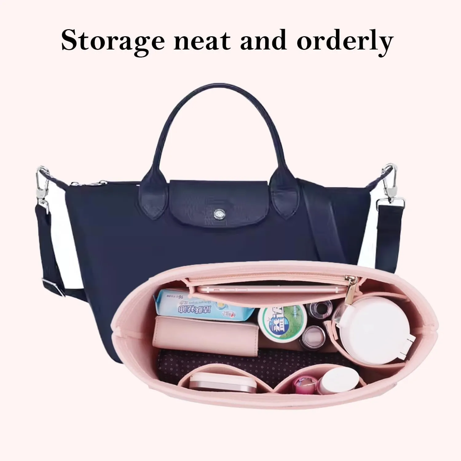 Tote organizer, Longchamp organizer insert for Longchamp Le Pliage Neo crossbody bag(M(14.5x5.9x9.8), Beige)