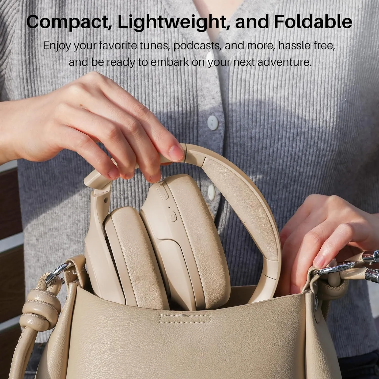 TOZO HT2 Hybrid Active Noise Cancelling Headphones, Wireless Over Ear Bluetooth Headset, 60H Playtime, Hi-Res Audio Custom EQ via App Deep Bass Comfort Fit Ear Cups, for Home Office Travel Khaki