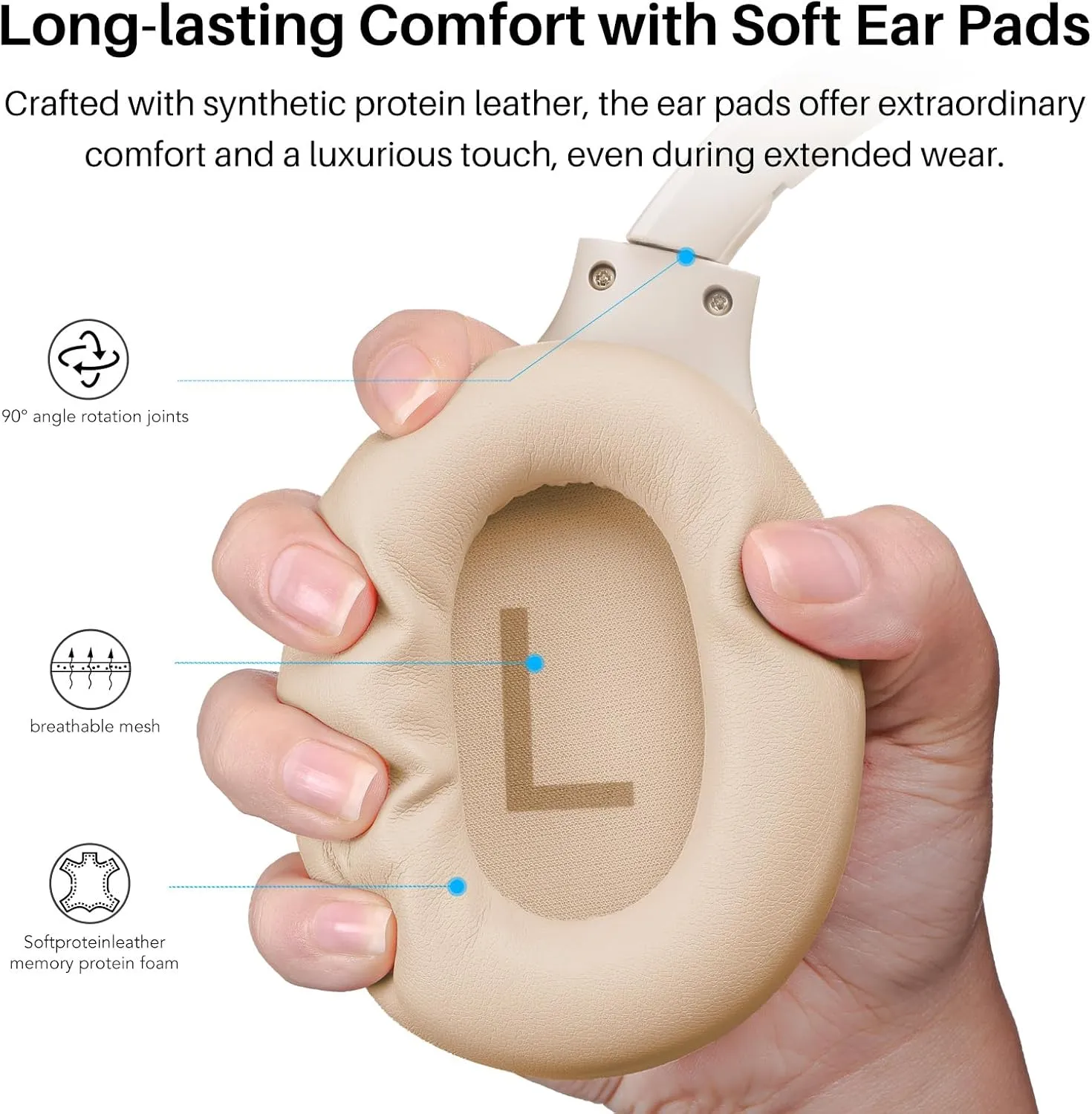 TOZO HT2 Hybrid Active Noise Cancelling Headphones, Wireless Over Ear Bluetooth Headset, 60H Playtime, Hi-Res Audio Custom EQ via App Deep Bass Comfort Fit Ear Cups, for Home Office Travel Khaki