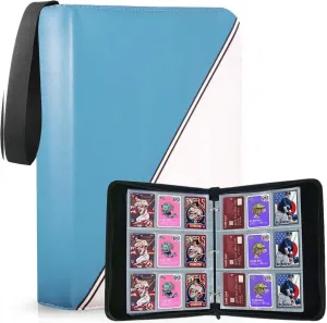 Trading Card Binder 9 Pocket, Card Binder for 900 Pockets Card, 50 Sleeves Double-Sided Storage, Premium Card Book Holder, for Trading Cards, Cards Sleeves Card, Game, Sport Card (Blue White)