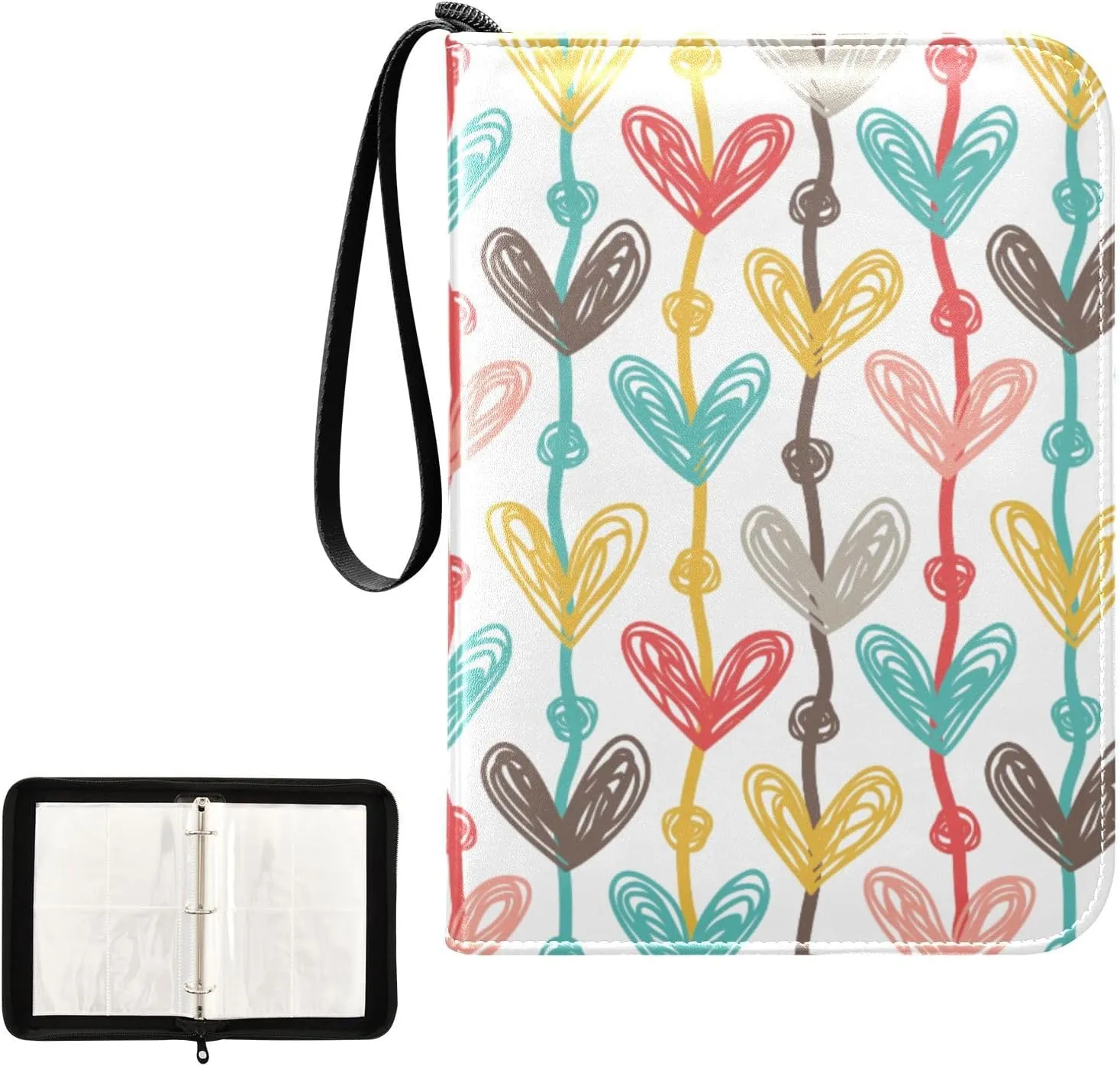 Trading Card Binder with Sleeves Colorful Hearts C4 Pocket Card Binder PU Card Collection Binder 400 Cards Holder Collector Album