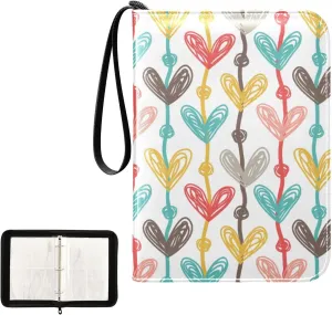 Trading Card Binder with Sleeves Colorful Hearts C4 Pocket Card Binder PU Card Collection Binder 400 Cards Holder Collector Album
