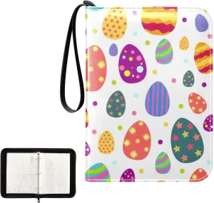 Trading Card Binder with Sleeves Easter and Spring Colorful Eggs C4 Pocket Card Binder PU Card Collection Binder 400 Cards Holder Collector Album